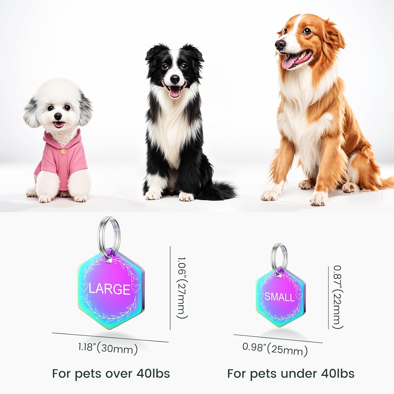YEHANTI Dog Tags Personalized for Pets with Name Pattern Art Design - Engraved with Laser - Stainless Steel Cats Dogs ID Tags - Stylish Dog Collar Accessories (Hexagon Shape) - Happypetzone.online - Image 5