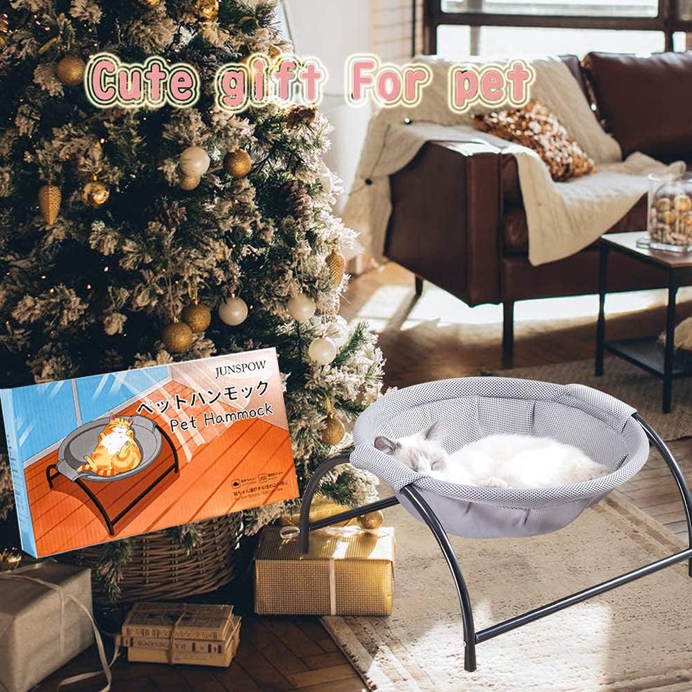 JUNSPOW Cat Bed Dog/Pet Hammock Bed Free-Standing Kitty Sleeping Cat Supplies Pet Supplies Whole Wash Stable & Breathable Easy Assembly Indoors Outdoors, 16.9 in x 16.9 in x 9.5 in - Happypetzone.online - Image 4