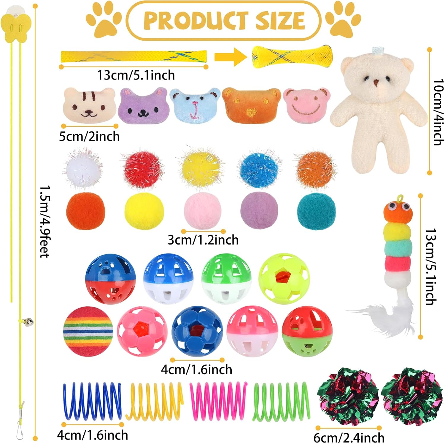 QUOZUO Kitten Toys - 38PCS Cat Play Set, Sparkle Balls, Plush Pom Pom Balls, Hanging Door Toy, Gift Box Styles - Happypetzone.online - Image 2