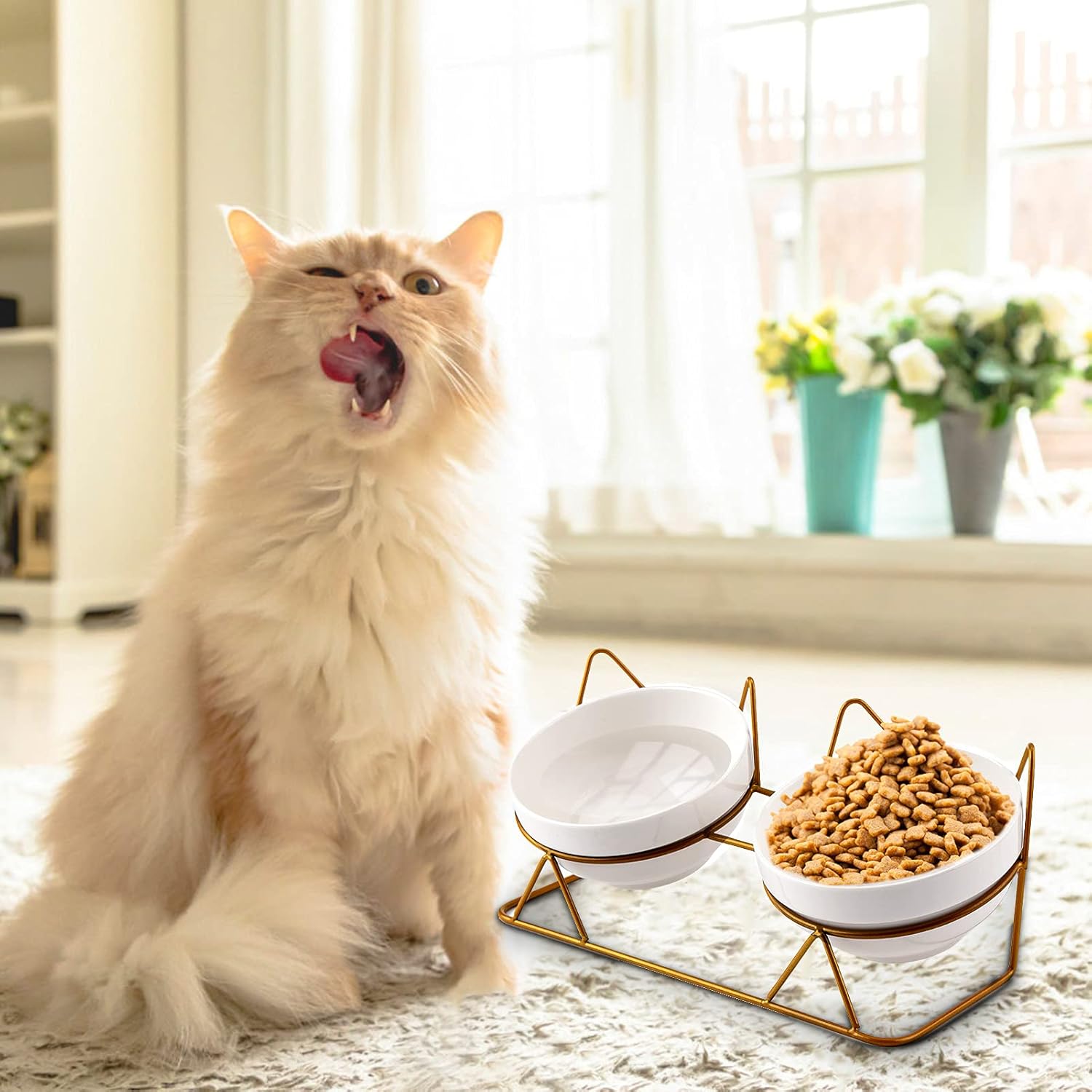 Trosetry Cat Bowls, Double Ceramic Pet Bowls with 15°Tilted Raised Stand for Food and Water, Anti Vomiting Cat Dish Feeder, Perfect for Puppy Cats and Small Dogs(Double Bowls1) - Happypetzone.online - Image 6