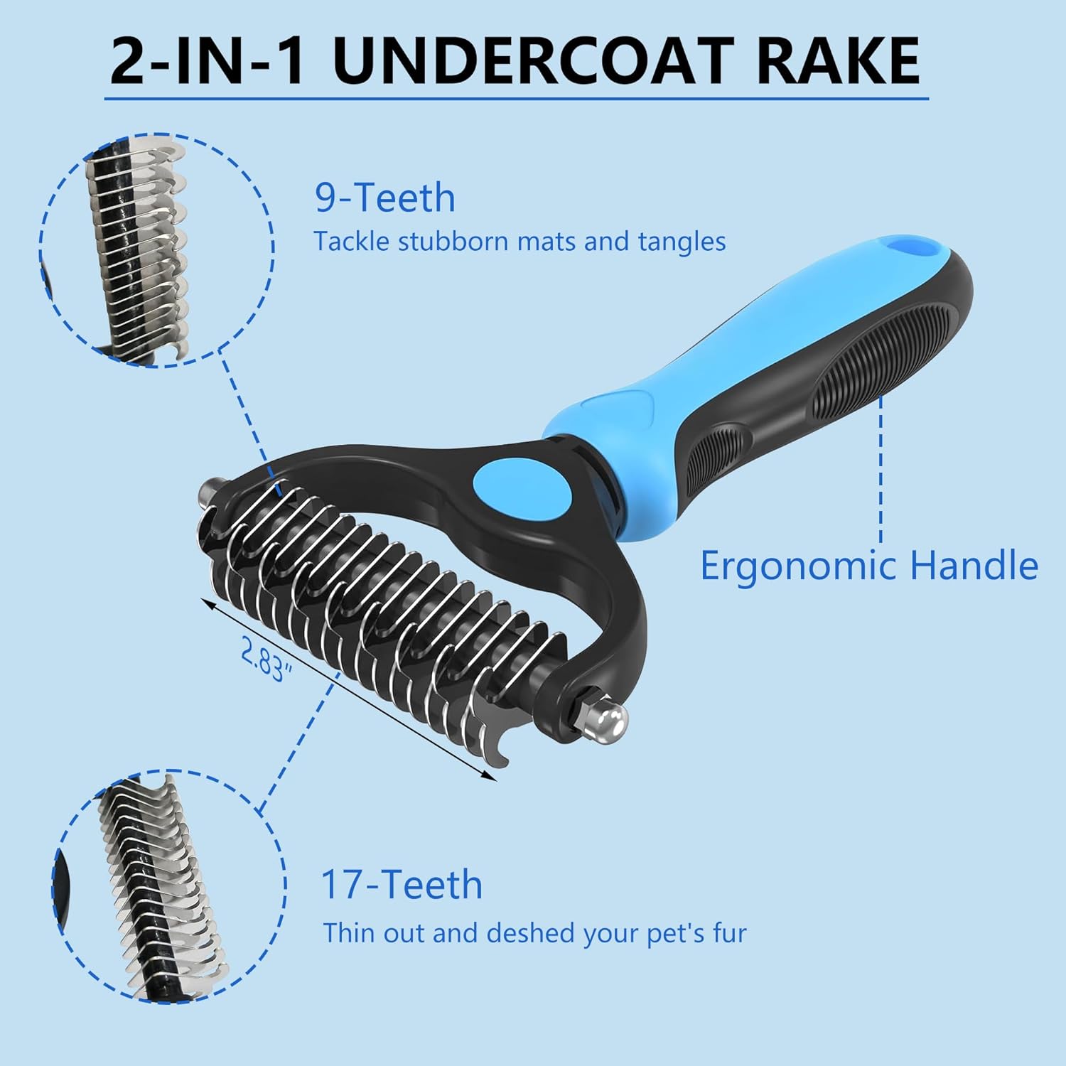 5-in-1 Dog & Cat Extra Long Pin Grooming Kit Slicker Brush for Large Dogs Cats Remove Loose Fur, Undercoat Brush for Shedding, Dematting Comb & Cleaner for Long Haired Pets - Happypetzone.online - Image 3