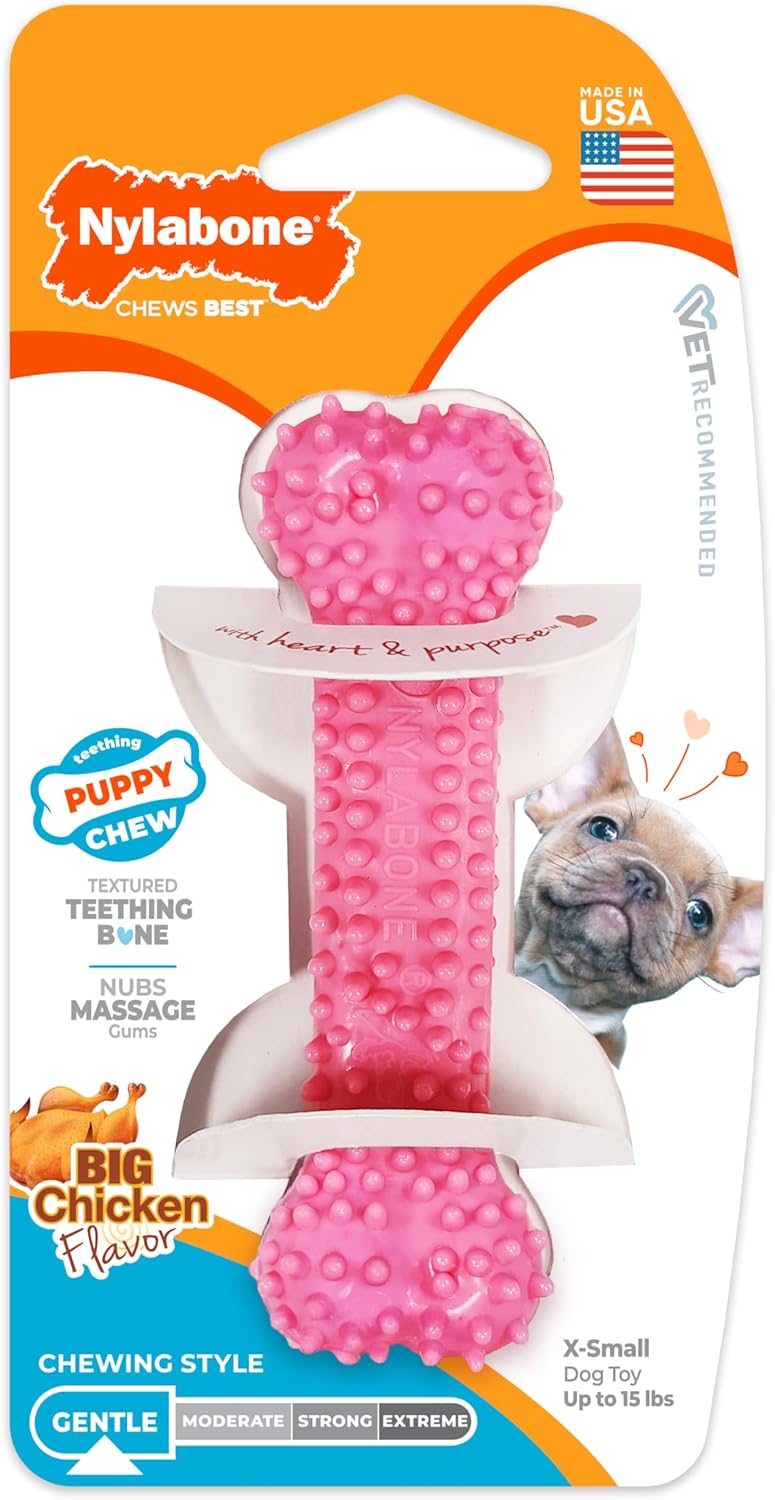 Nylabone Textured Teething Bone Puppy Chew Toy, Soothing Puppy Teething Bone, Enrichment Toy for Puppies, Pink, Chicken Flavor, X-Small Dogs - Up to 15 Ibs, 1 Count - Happypetzone.online - Image 10