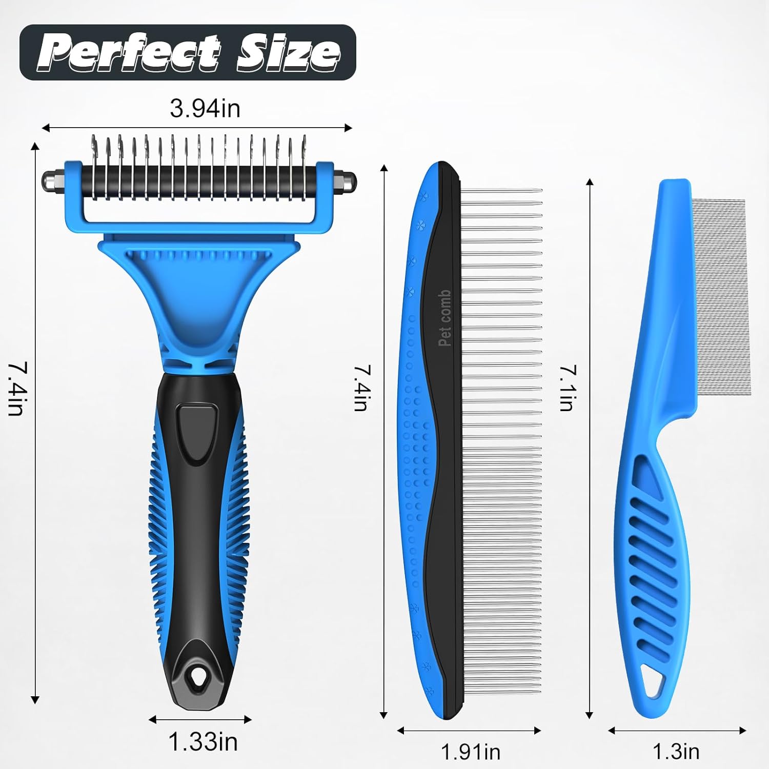 3PCS Pet Grooming Rake & Metal Comb & Flea Comb for Cats and Dogs, Double-Sided Dematting Tool, Extra-Wide Deshedding Dog Brush for Long Hair to Effectively Remove Tangles, Knots and Mats (Blue) - Happypetzone.online - Image 7