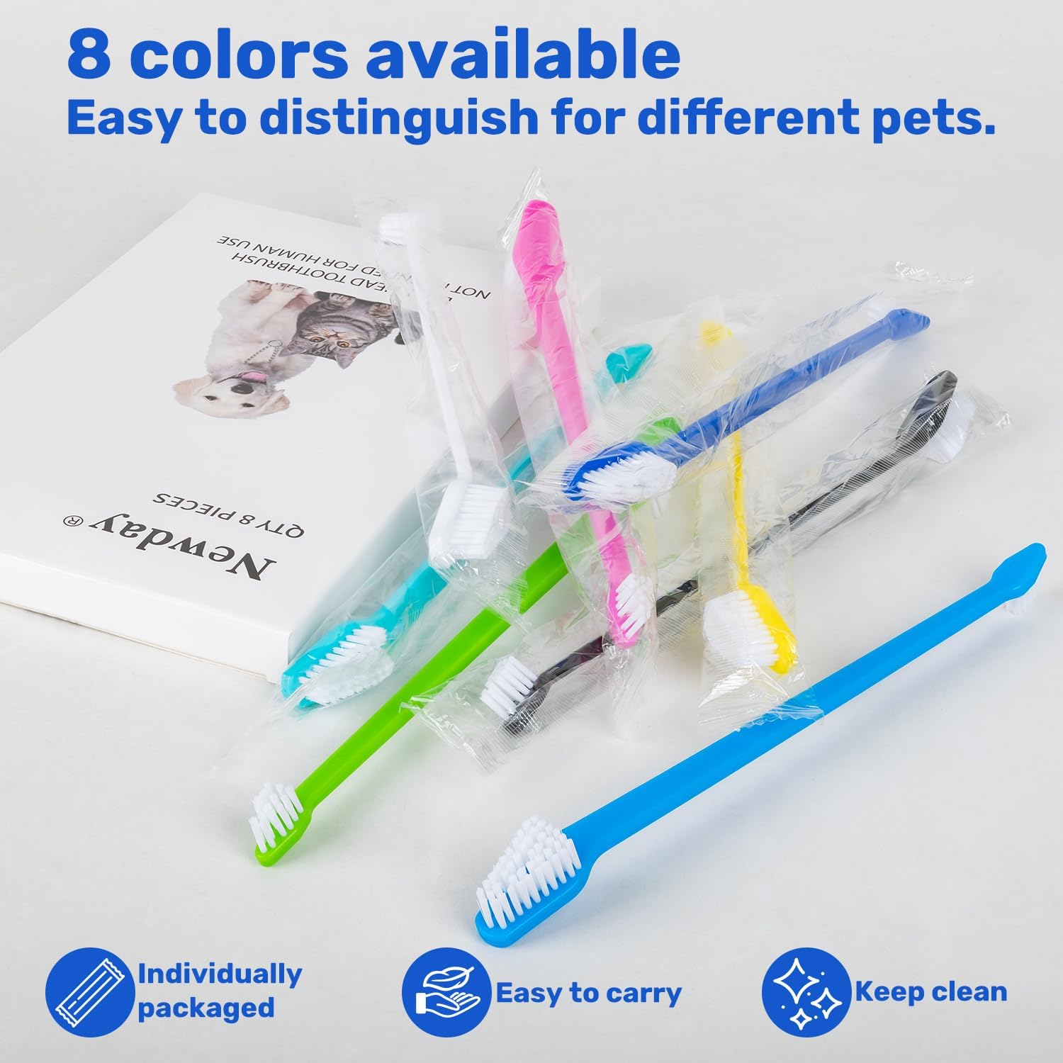 Newday Dog Toothbrush Set of 8 - Dual Headed, Dental Hygiene Convenient Soft Toothbrush to Clean pet Teeth, Dog Tooth Brushes for Small to Large Dogs, Cats, and Most Pets, Teeth Brush in Bulk - Happypetzone.online - Image 6