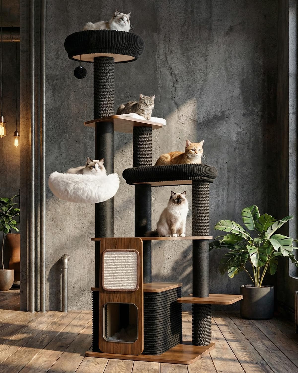 63" Modern Cat Tree Tower for Indoor Cats, Heavy Duty Cat Trees for Large Cat, Adult Maine Coon Cat Tree Tower with Scratching Post, Extra Large Top Perch, Cat Condos (Black) - Happypetzone.online - Image 8