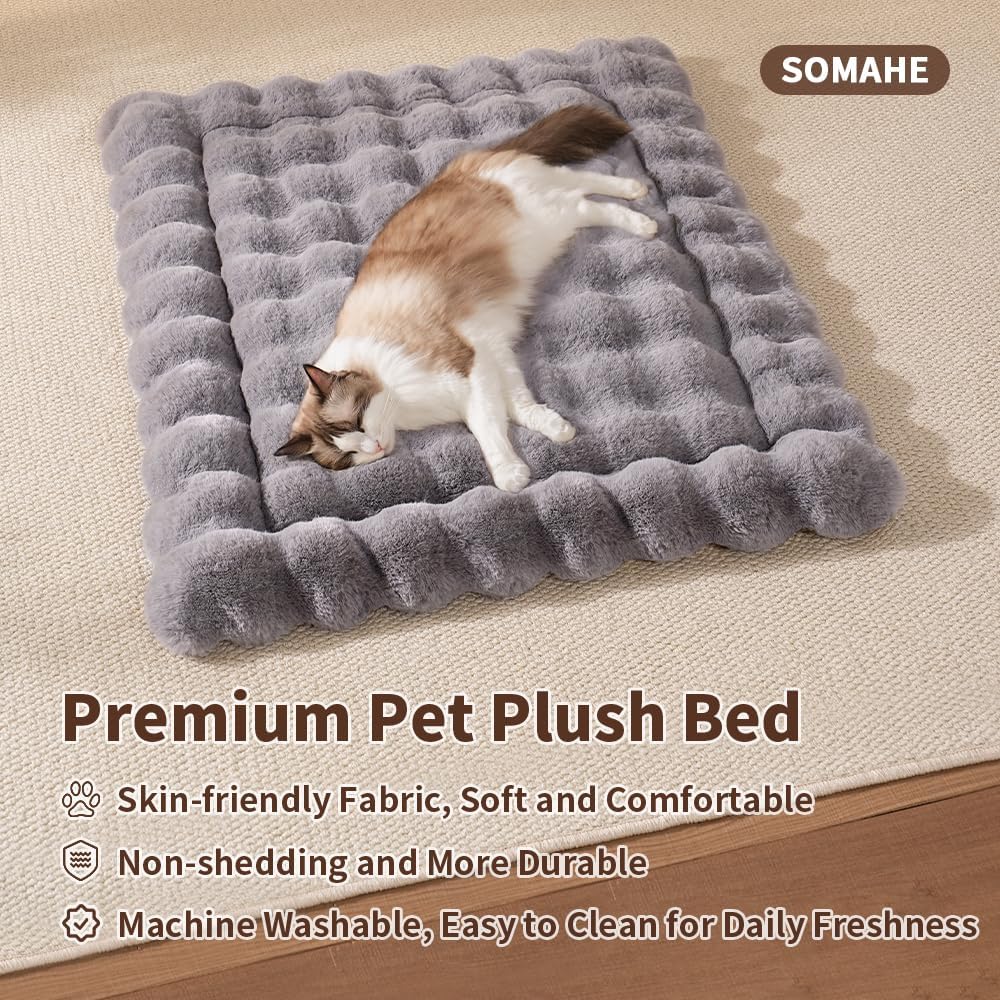 SOMAHE Cat Bed Mat, Soft Plush Faux Fur Kneading Pet Bed, Machine Washable Cat Sleeping Pad for Indoor Cats & Kittens, Non-Slip Fluffy Cat Rug for Couch Sofa Floor, 23x15 Inch Grey - Happypetzone.online - Image 2