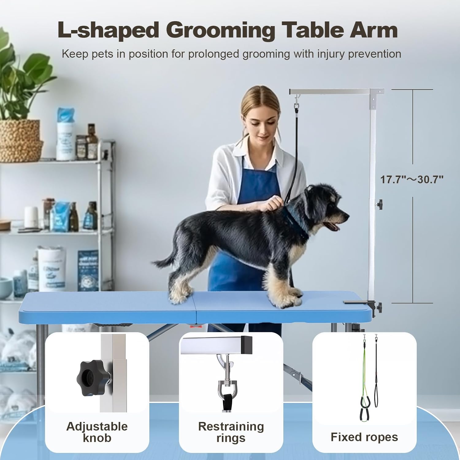 ynhurenth 49'' Pet Grooming Table for Large Dogs, Foldable Professional Grooming Table for Dogs at Home with Double Loops/Adjustable Arm, Capacity up to 330lbs, Blue - Happypetzone.online - Image 5