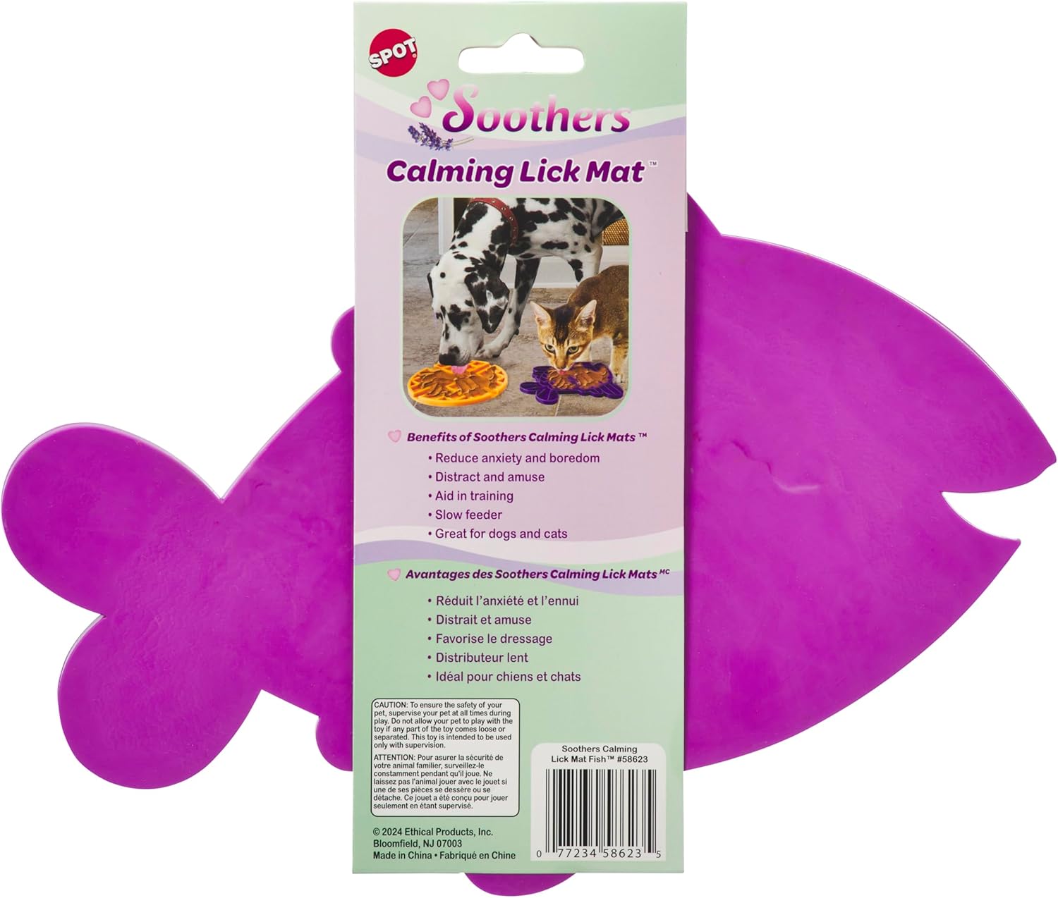 SPOT Soother Lick Mat-Licking Mat for Cats, Kittens, Medium and Large Dogs and Puppies, Food Grade Rubber, Anxiety Reliever, Dog Peanut Butter Lick Pad, Slow Feeder, 9.75inch, Fish - Happypetzone.online - Image 3