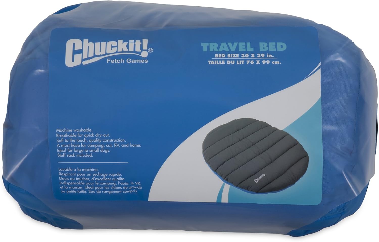 Chuckit! Outdoor Travel Portable Water Resistant Travel Pillow Dog Bed For Medium to Large Dogs 20 to 100 lbs, 39"L x 30"W, Blue - Happypetzone.online - Image 8
