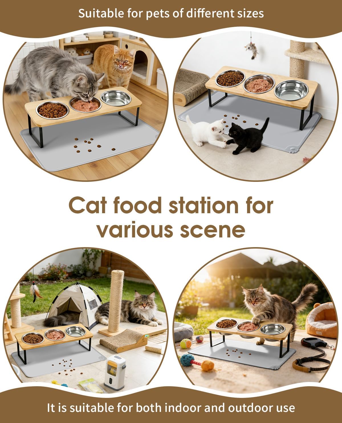 Elevated Cat Bowls, 15°Tilted Raised Cat Food Bowls with Mat, Cat Food and Water 3 Stainless Steel Bowl Set for Indoor, Anti-Vomiting, Whisker Fatigue. - Happypetzone.online - Image 6