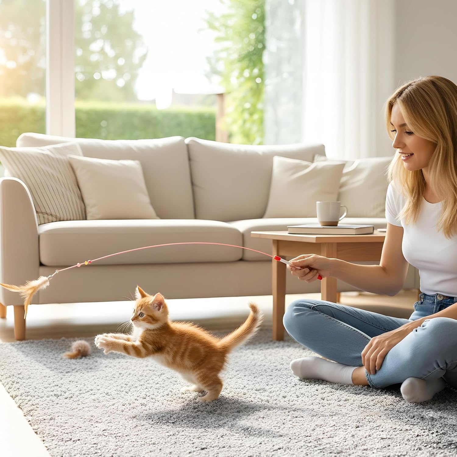 4 Pcs Cat Feather Toys, Cat Feather Wand Toy with Bell Beads Interactive Cats Toys Wand Teaser Wire Wands for Cats Chase Exercise Play - Happypetzone.online - Image 7