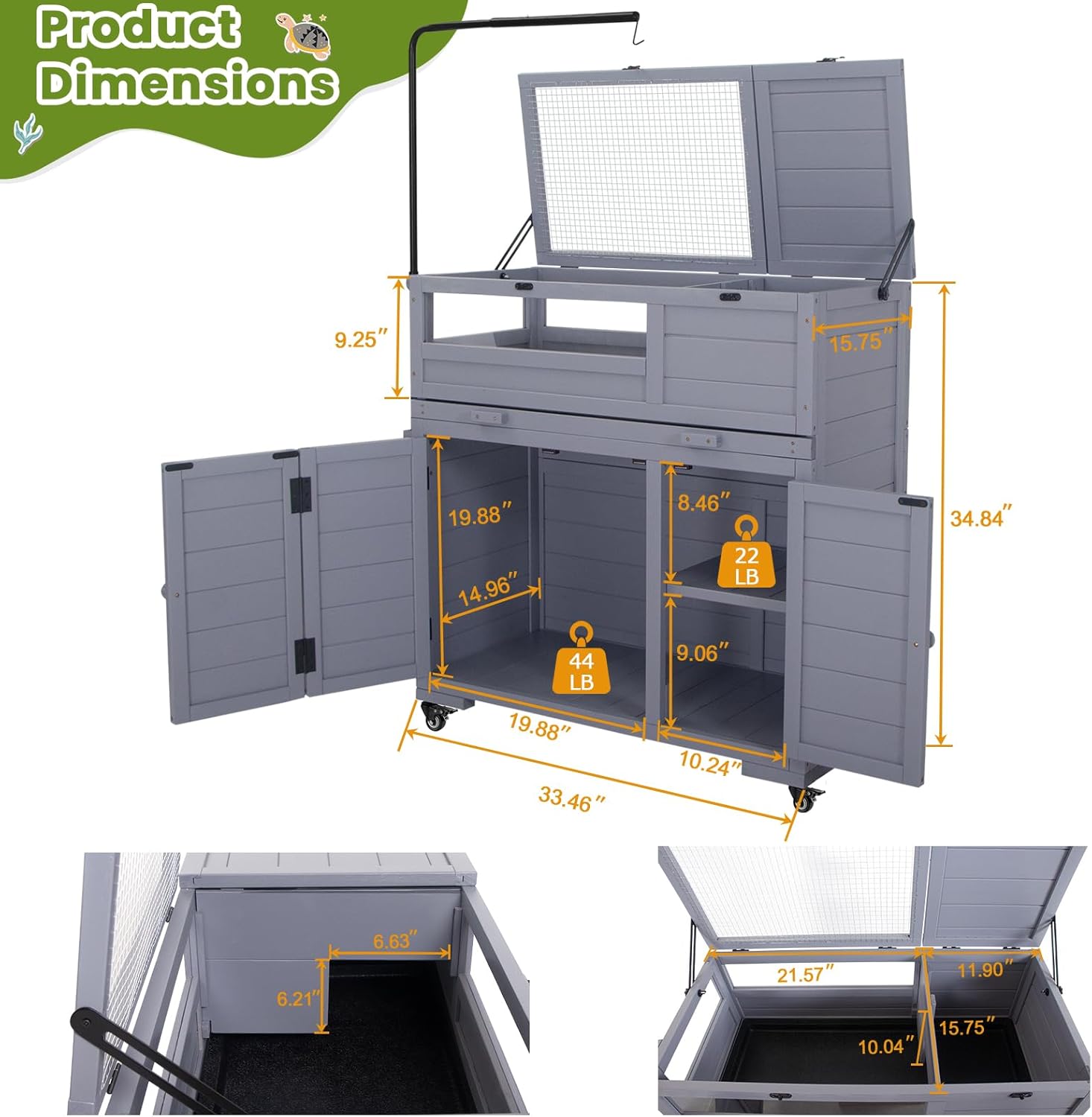 Agitree Premium Reptile Habitat Enclosure for Tortoises, Lizards, and Snakes - Adjustable Lighting, 360° Wheels, Easy-Clean Design, and Secure Ventilation-(Light Gray - Happypetzone.online - Image 6