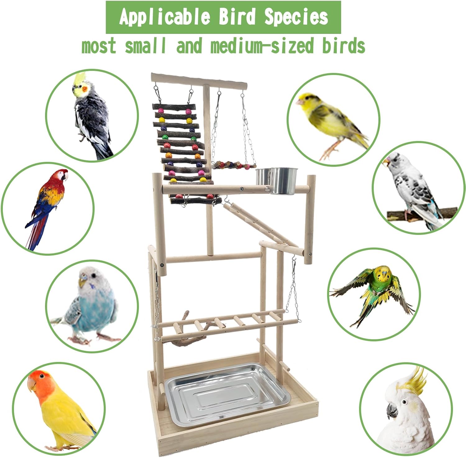 Hamiledyi 4 Layers Large Bird Playground 32" H Pet Parrot Playstand Gym Perch Wood Playpen for Parakeets Lovebirds Conure Cockatiel Cockatoos Finch Budgies or Other Small and Medium Sized Birds - Happypetzone.online - Image 6