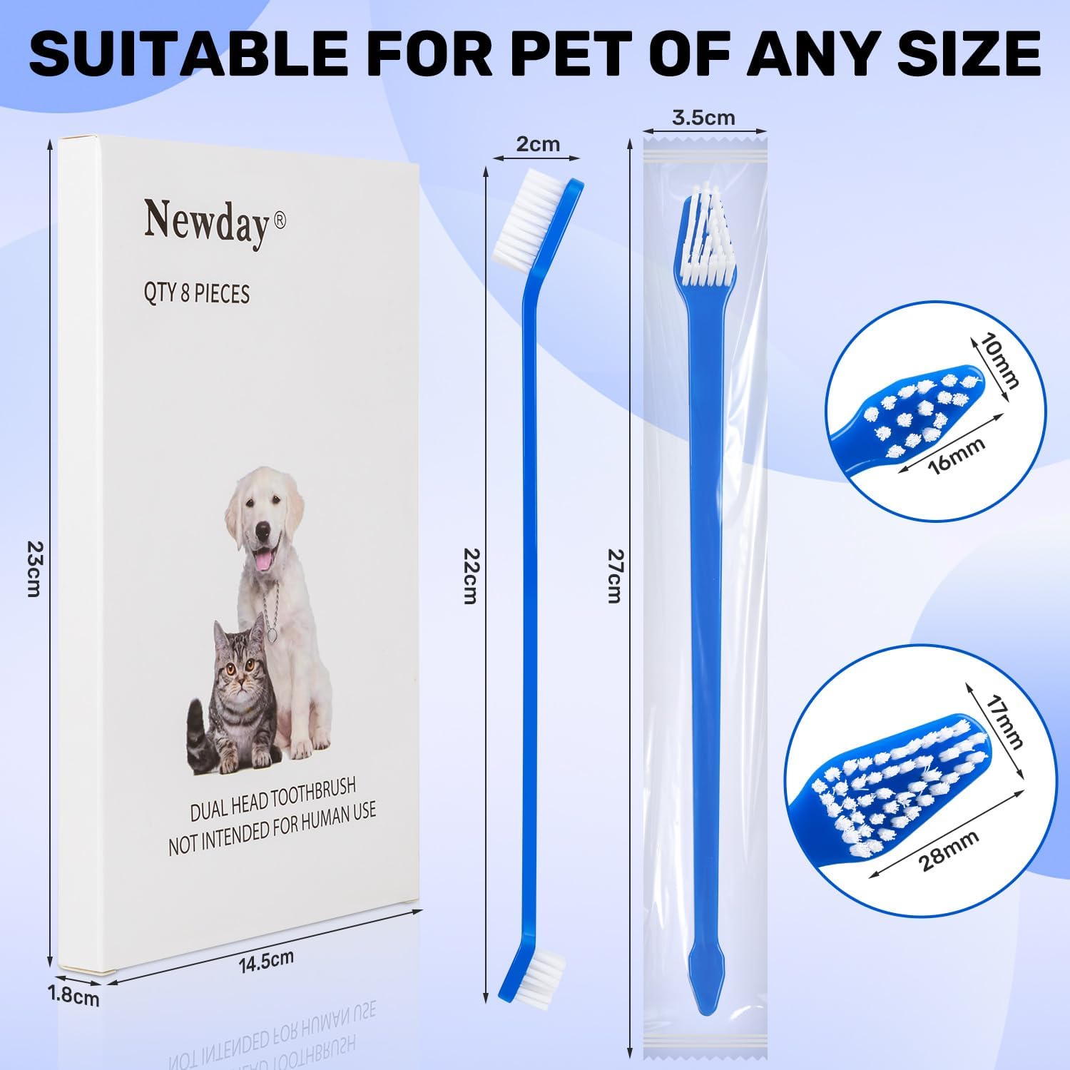 Newday Dog Toothbrush Set of 8 - Dual Headed, Dental Hygiene Convenient Soft Toothbrush to Clean pet Teeth, Dog Tooth Brushes for Small to Large Dogs, Cats, and Most Pets, Teeth Brush in Bulk - Happypetzone.online - Image 2