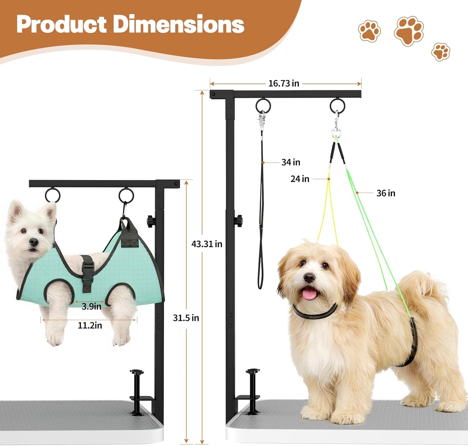 Dog Grooming Table Arm, 31.5"-43.3" Adjustable Pet Stand with Hammock & Clips – 3-in-1 Grooming Kit for Nail Trimming, Haircut & Drying, Home Supplies for Small Dogs - Happypetzone.online - Image 2