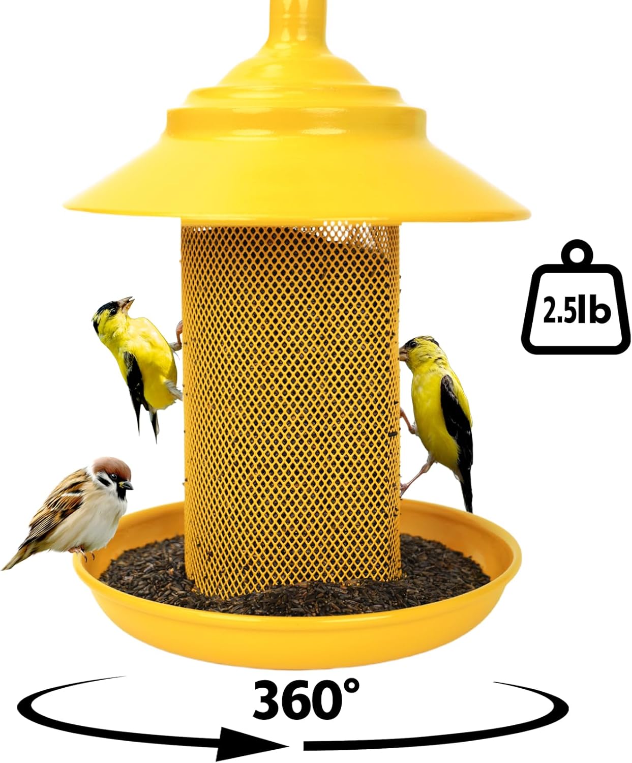 Finch Feeder - All-Metal Squirrel Proof Thistle Nyjer Seed Bird Feeder for Outdoors, 2.5LB Capacity, Powder-Coated Rust Resistant Mesh Design for Goldfinches & Small Birds Yellow - Happypetzone.online - Image 2