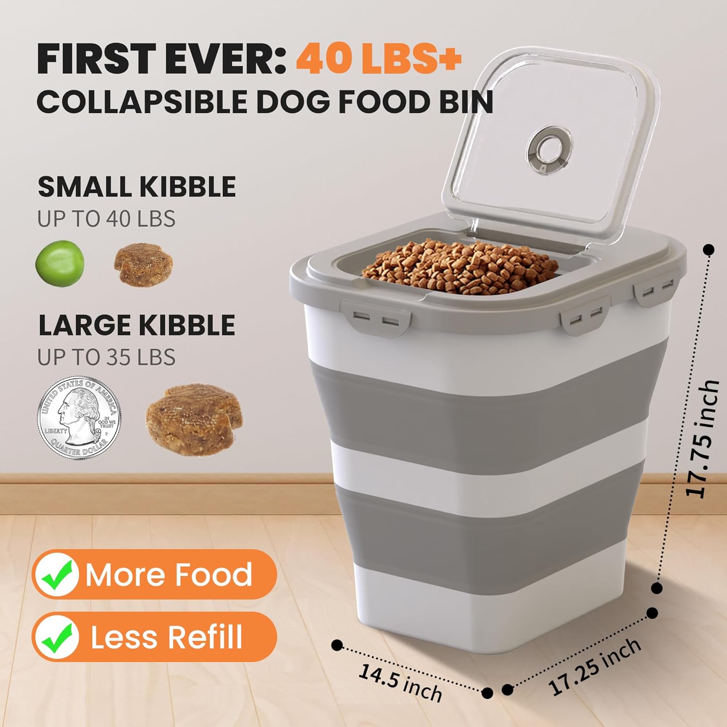 35-40 Lbs Airtight Dog Food Storage Container, Collapsible Dog Food Container with Lid, Wheels, Date Track, Large Pet food storage Container for Rice,Flour,Sugar,Dog Food Scoop,2PCS Containers - Happypetzone.online - Image 2