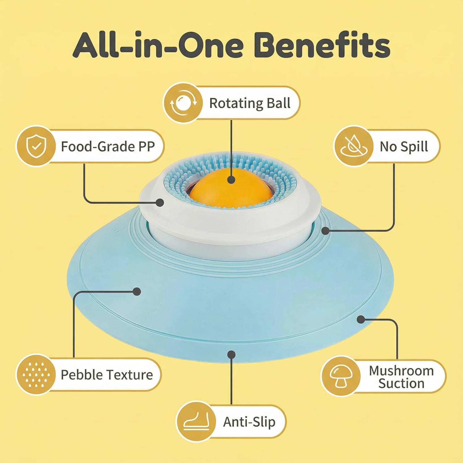 Dog Cat Lick Sphere Slow Feeder for Liquid Food & Peanut Butter,Interactive Licksphere for Dogs Anxiety Relief,Non-Slip Licking Bowl Enrichment Toys to Healthy Diet Food Container for Dog Cats,White - Happypetzone.online - Image 3