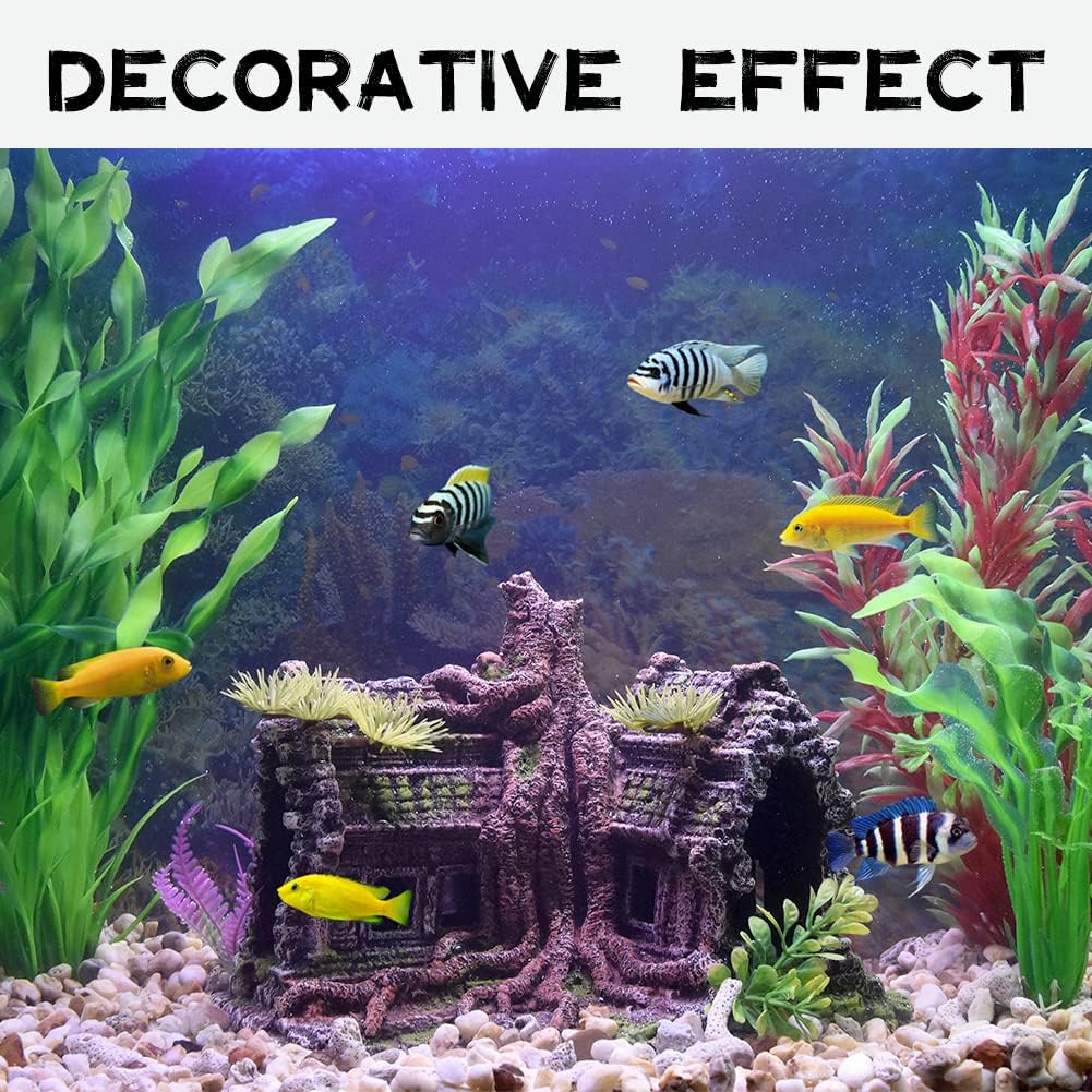 Aquarium Decorations Large Fish Tank Ornament Reptile House Shelter Decor Aquarium Hides with Betta Cave Temple Ruins Tree House Aquarium Landscape Decoration - Happypetzone.online - Image 7