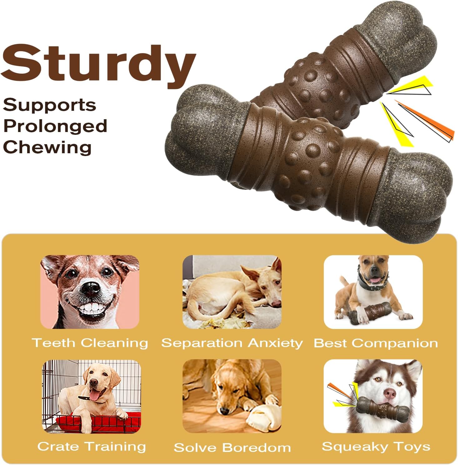 Indestructible Squeaky Dog Chew Toys for Aggressive Chewers, Food Grade Material, Tough Durable Dog Toys for Medium Large Breed (Brown) - Happypetzone.online - Image 5