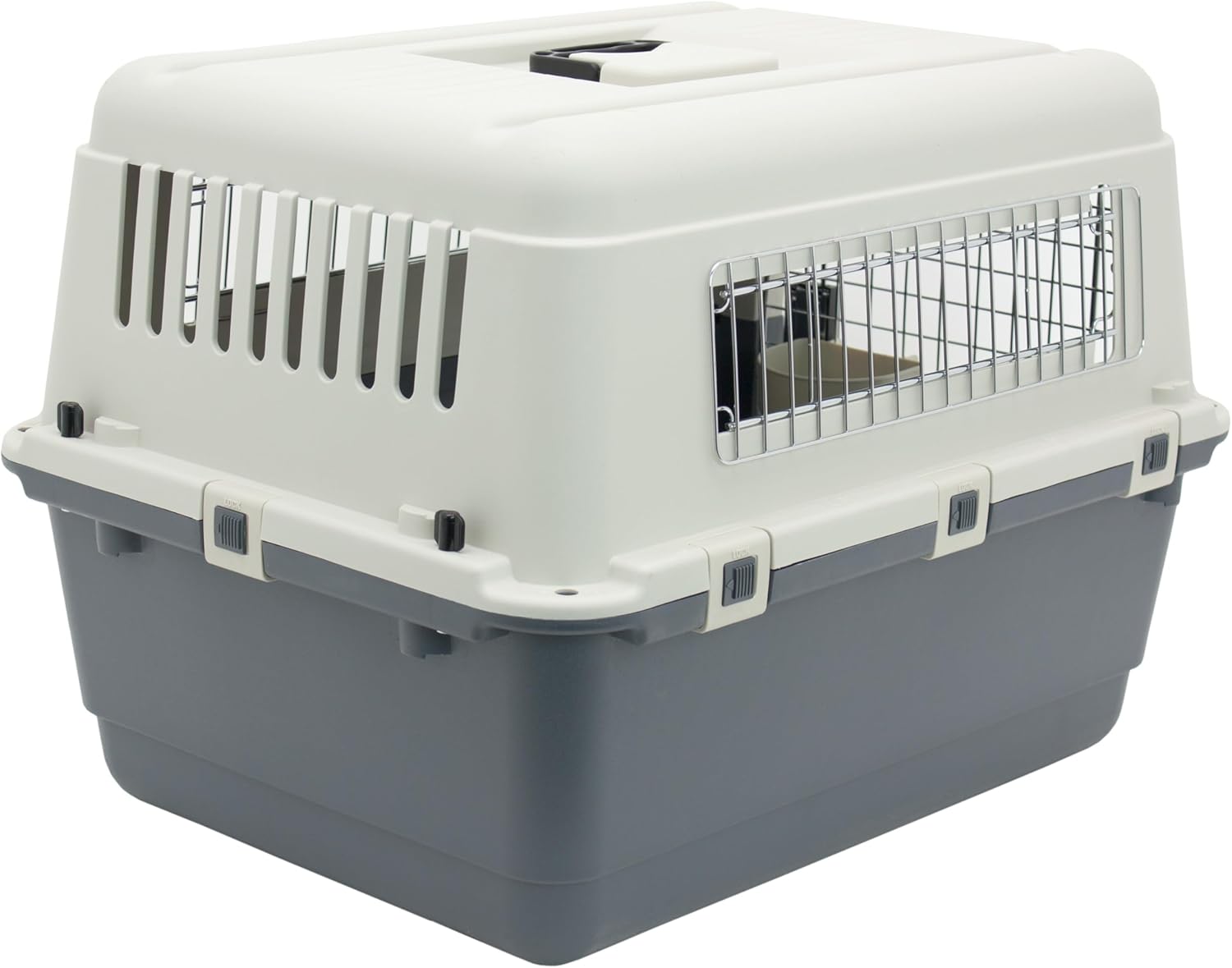 SportPet Airline Compliant MEDIUM 24.25" Travel Dog Kennel-Durable Plastic Airline Pet Carrier w/Removable Wheels & Food Bowls, Collapsible Indoor/Outdoor Dog Kennel, Dogs up to 23"L & 15"H-Cream/Gray - Happypetzone.online - Image 3