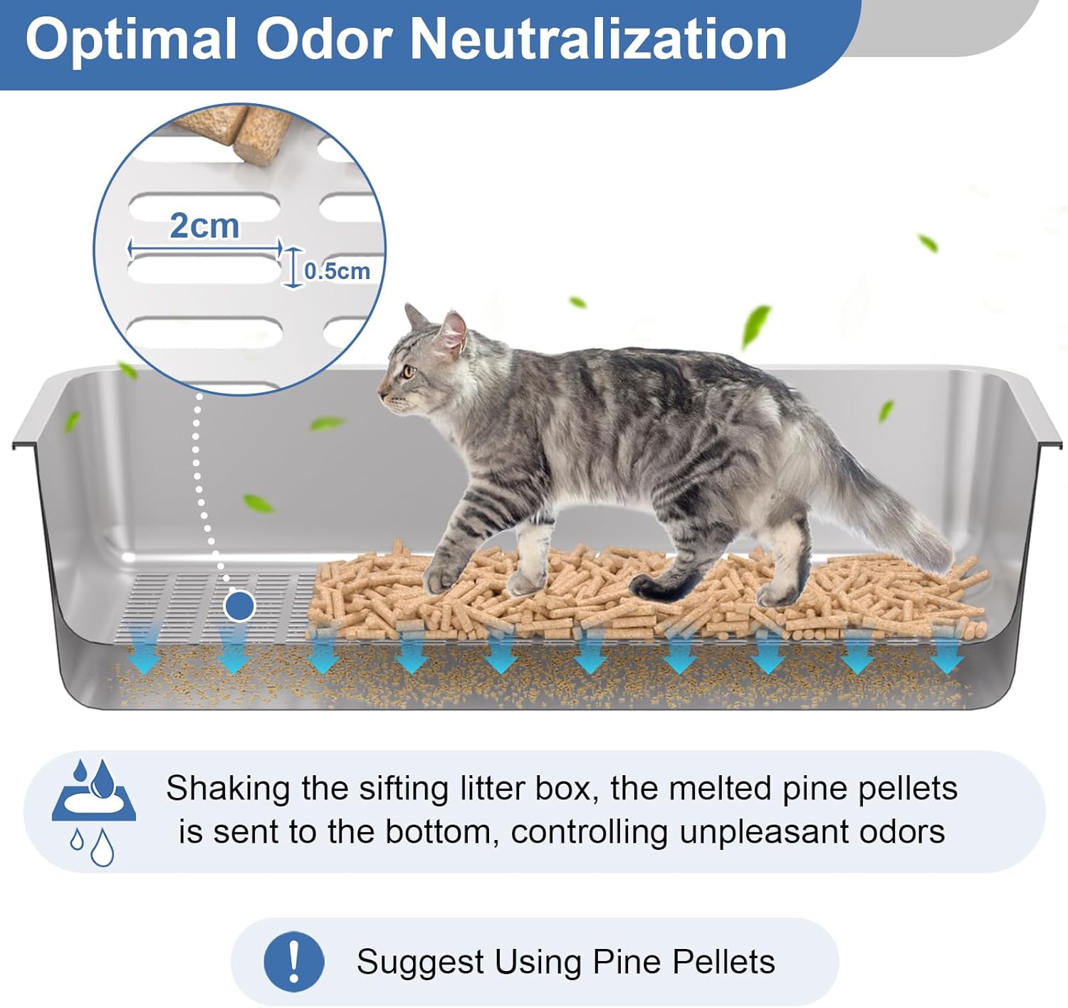 Stainless Steel Sifting Litter Box with Lid, XL Extra Large Sifting Cat Litter Box for Pine Pellets & Big Cats,Metal Pellet Sifter Litter Pan System for Odor Control,Sifting Box Liners & Scoop - Happypetzone.online - Image 3