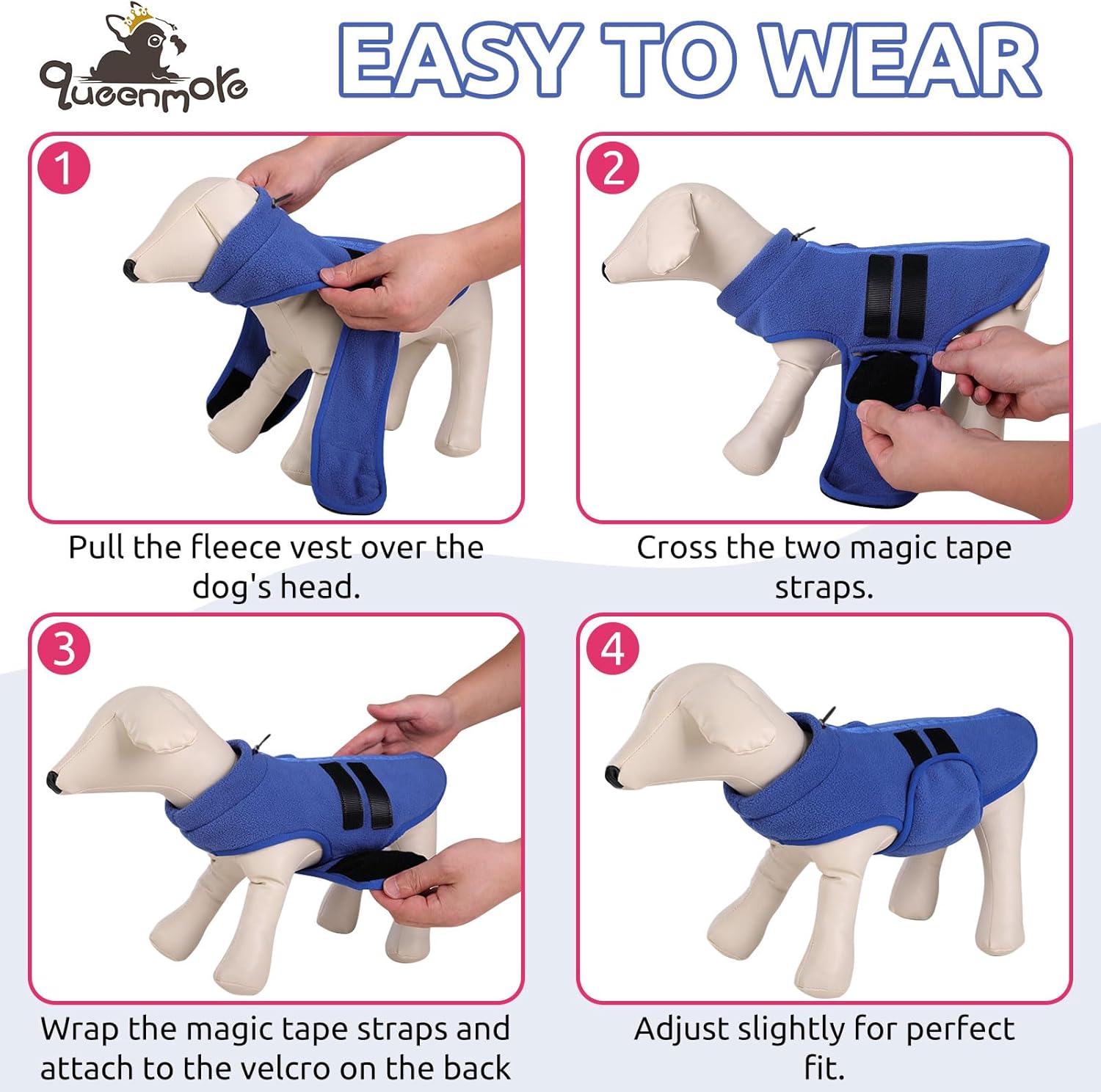 Queenmore Small Dog Sweater, Soft Fleece Vest Pullover Dog Jacket with Leash Hole, Warm Winter Dog Coats Cold Weather Doggy Dachshund Sweaters for Small Dogs Cats Boy or Girl (Blue, XS) - Happypetzone.online - Image 4