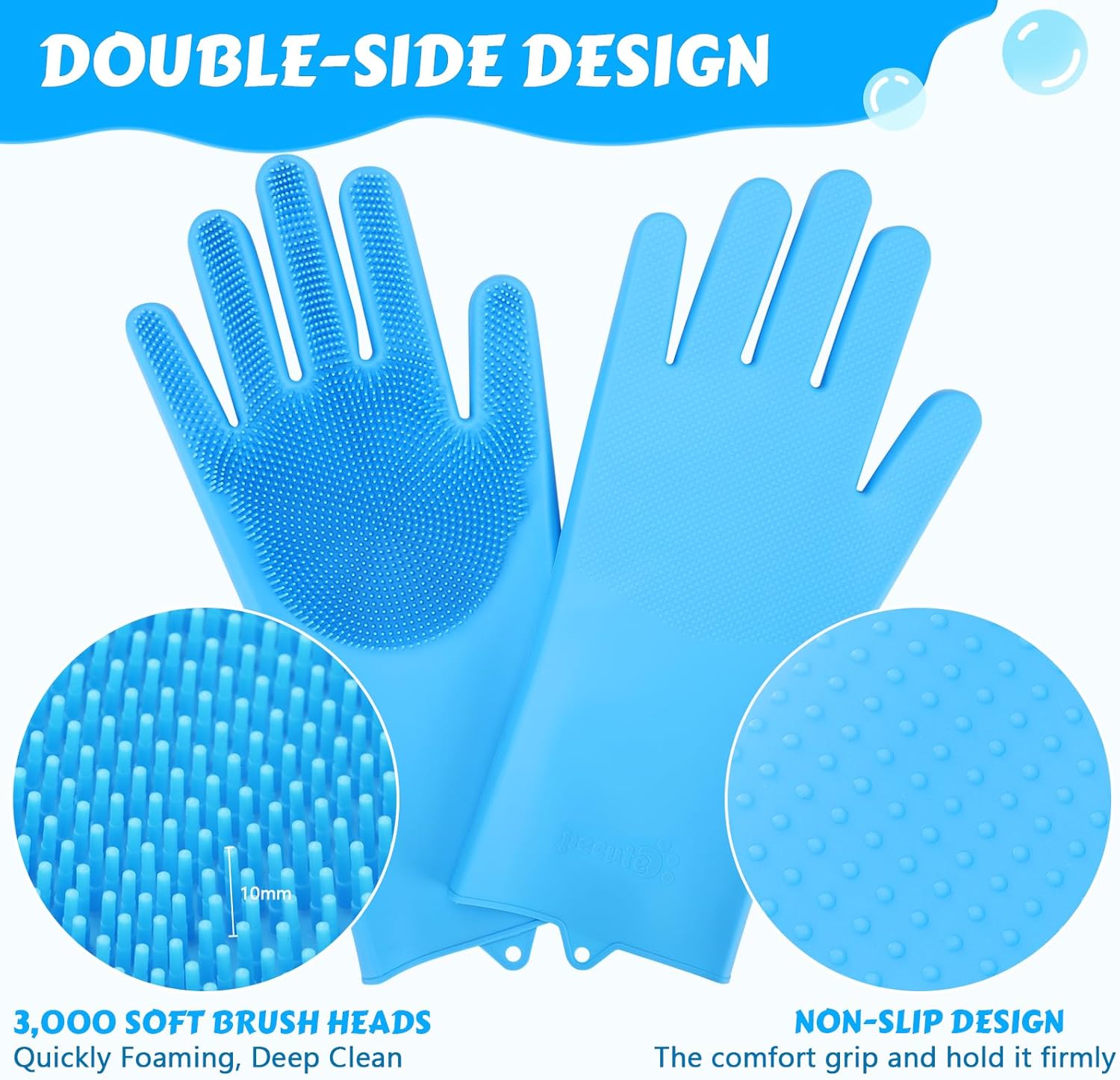 Pecute Pet Grooming Gloves - Heat Resistant Silicone Gloves with High-Density Teeth, Enhanced Five Finger Design for Bathing and Massaging Dogs and Cats, Blue - Happypetzone.online - Image 3