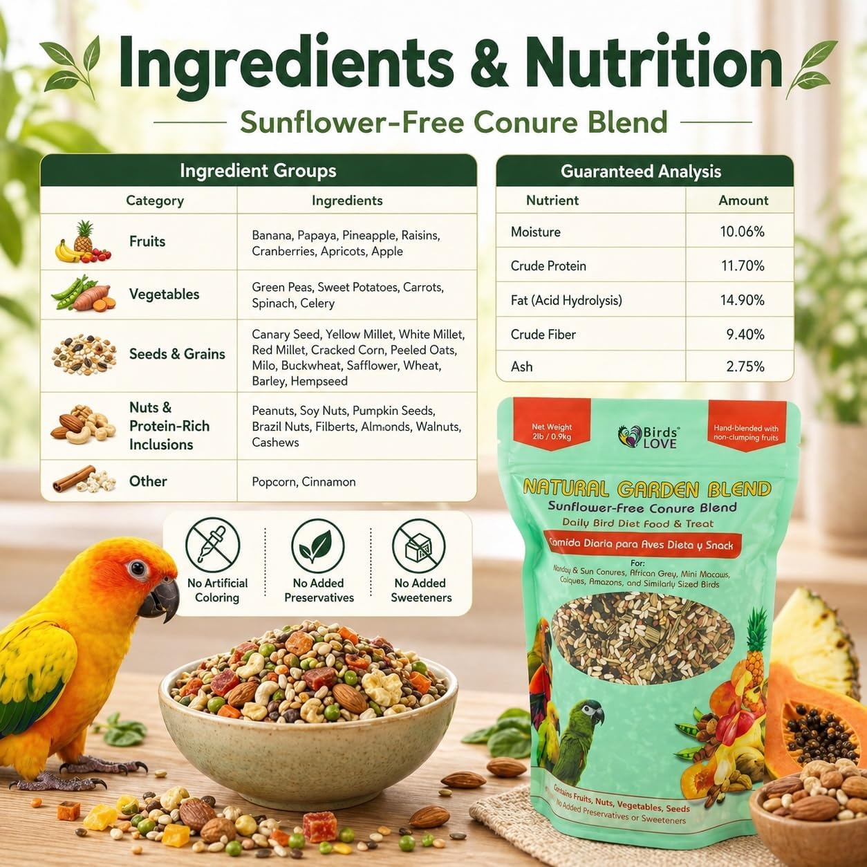 Birds LOVE All Natural Garden Blend Bird Food for Conures - Sunflower Free 2lb - Happypetzone.online - Image 8
