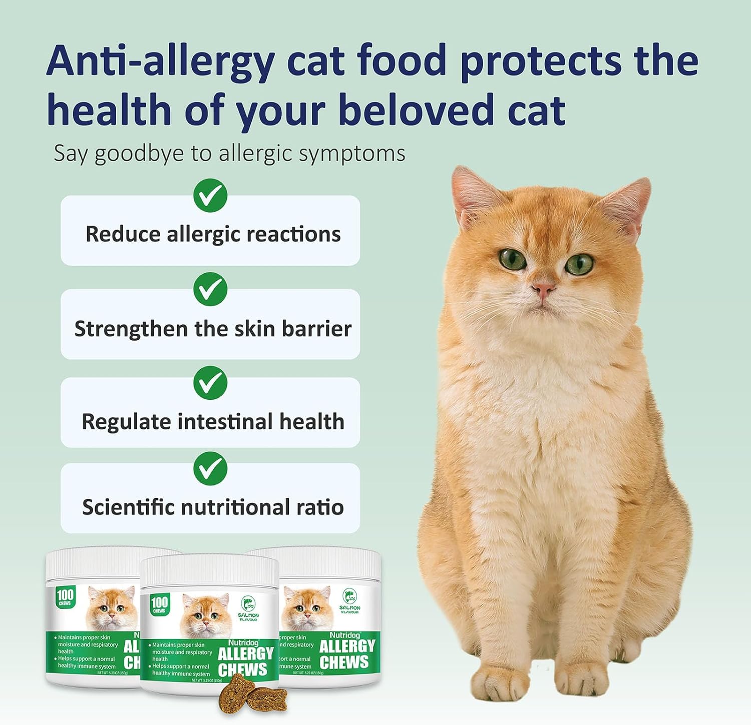 Cat Allergy Relief Chews for Seasonal Allergies - Itchy Skin, Sneezing & Paw Licking Remedy with Colostrum, Probiotics 300M CFU & Omega 3, Salmon Flavor Soft Chews, 100 Count - Happypetzone.online - Image 5