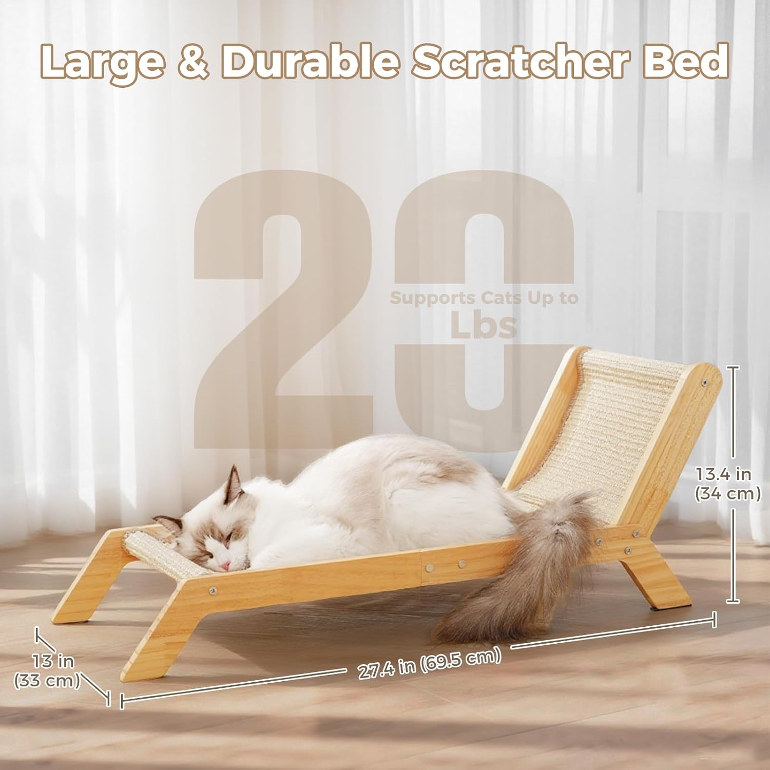 Avont Cat Scratcher Bed, Natural Sisal Scratching Pad Solid Wood Frame Cat Lounge Chair Couch for Indoor Cats -Extra Large - Happypetzone.online - Image 2