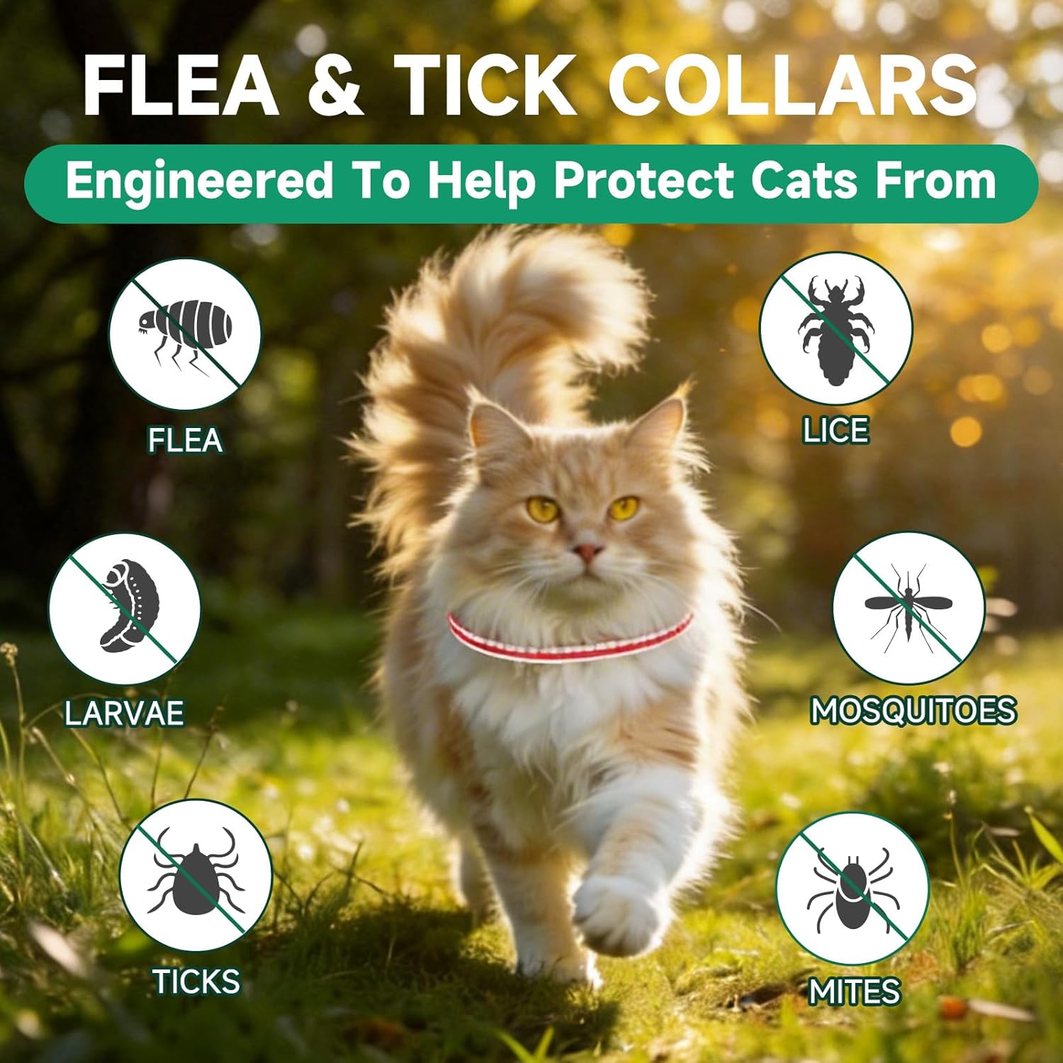 4 Pack Cat Flea Collars, Cat Flea and Tick Treatment, 32 Months Protection Flea and Tick Prevention for Cats, Waterproof Flea Collar for Cats, One Size Fits All, Red and White - Happypetzone.online - Image 2