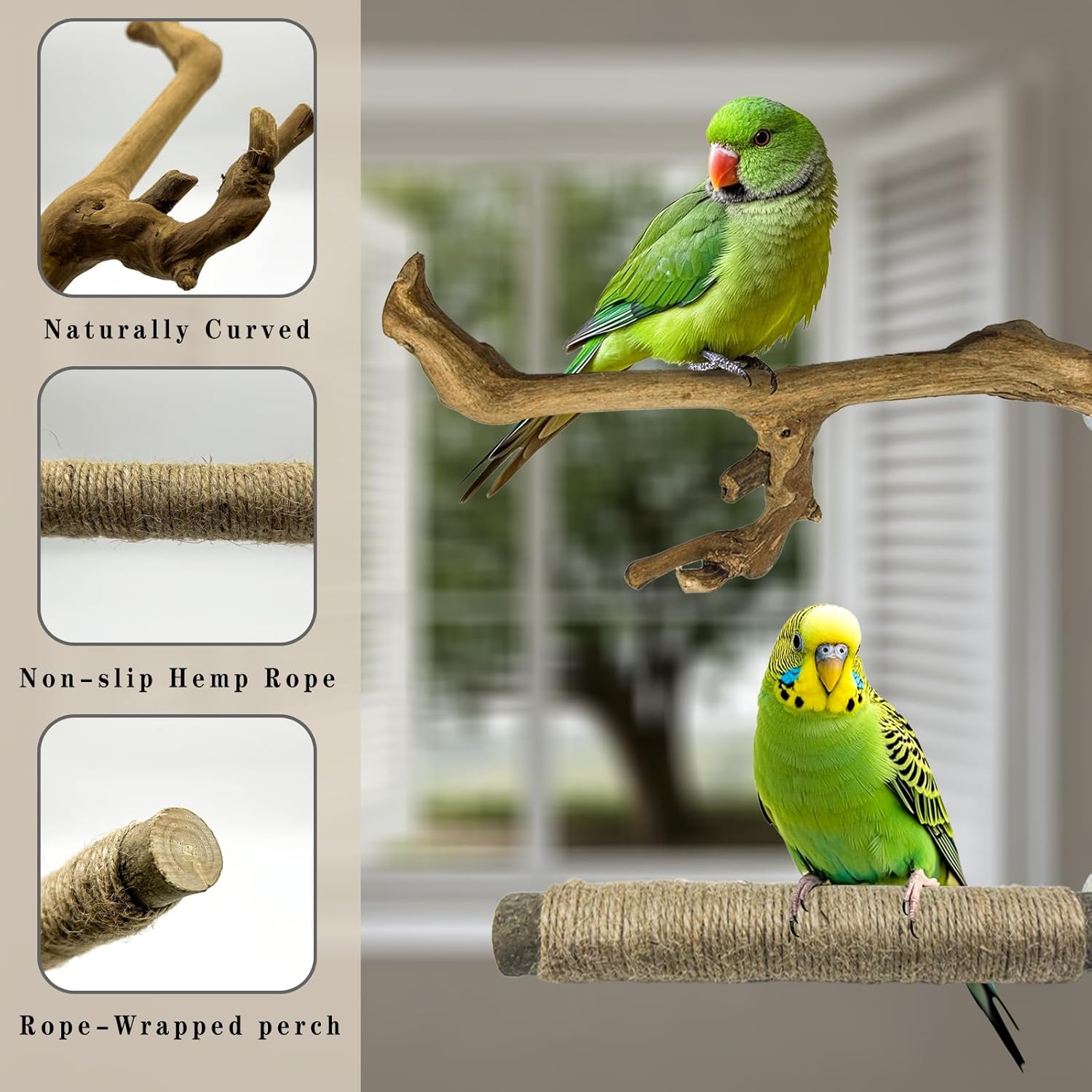 6 Pcs Medium Bird Perch Set, Natural Wood Bird Perches, Parrot Cage Toys for Cockatiels, Conures, Budgies, and Parakeets, Cage Accessories for Small and Medium Parrots - Happypetzone.online - Image 4