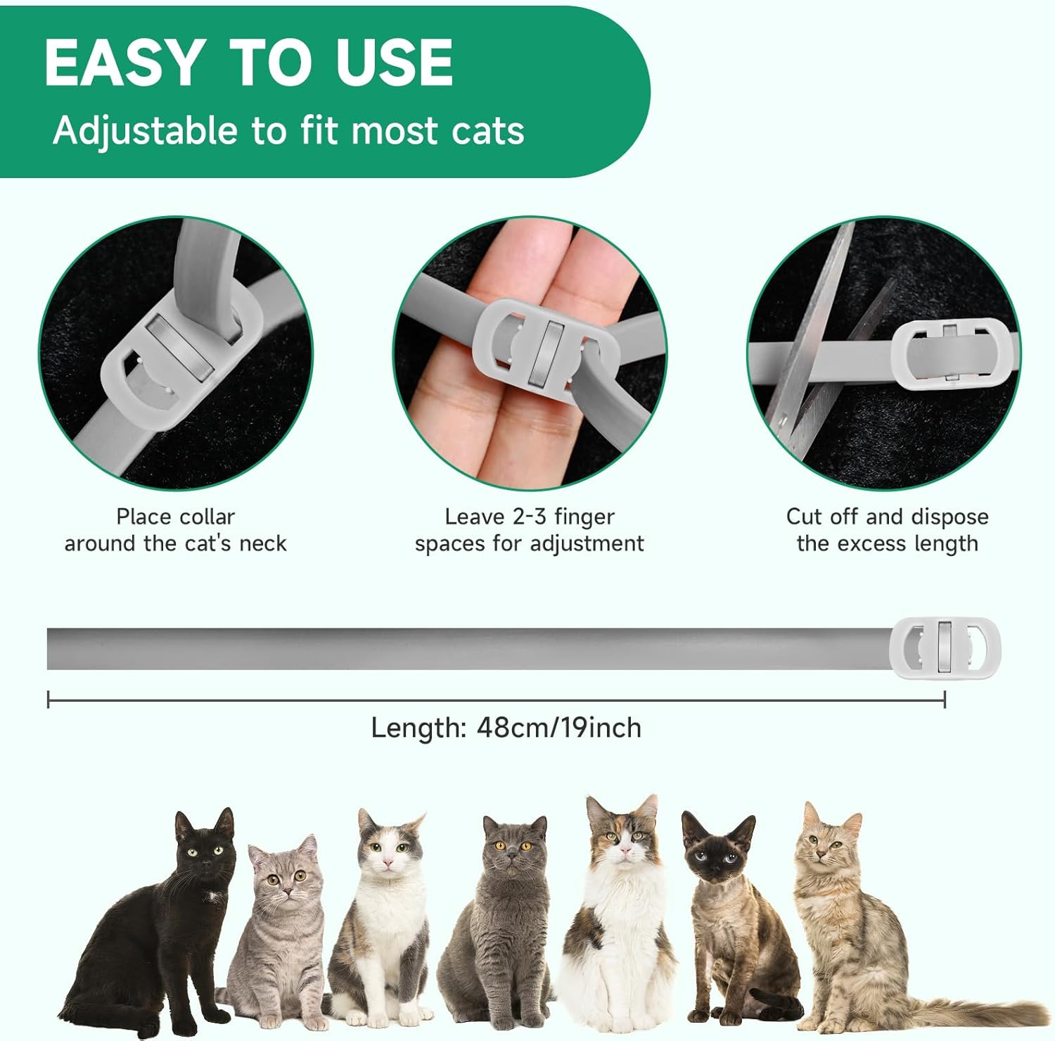 4 Pack Cat Flea Collars, Cat Flea and Tick Treatment, 32 Months Protection Flea and Tick Prevention for Cats, Waterproof Flea Collar for Cats, One Size Fits All for All Breeds, Grey - Happypetzone.online - Image 7