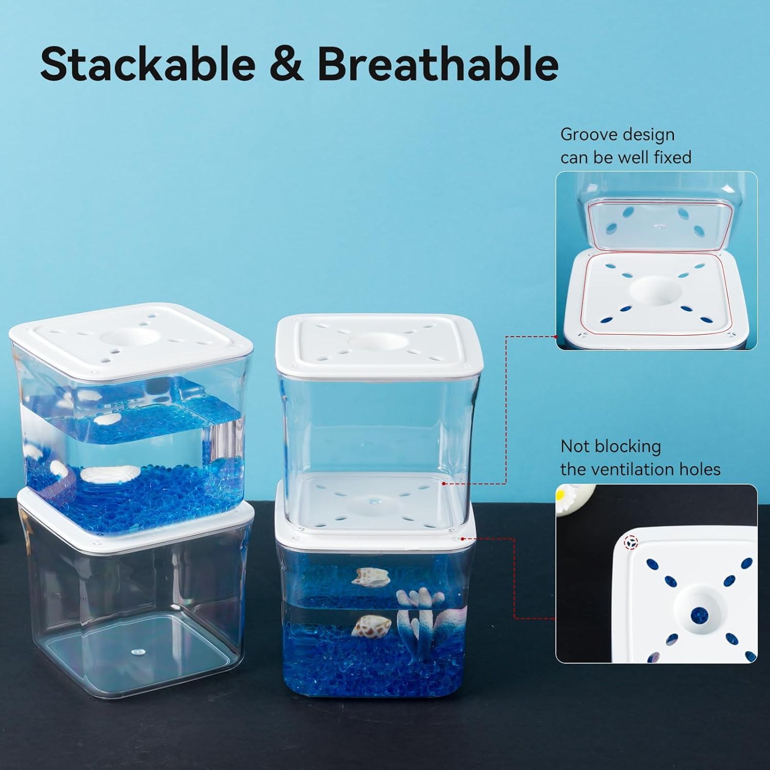 Small Betta Fish Tank - Mini Fish Aquarium Tank for Temporary Space, 0.2 Gallon Stackable Plastic Fish Bowl for Short-Term Use, Desktop Cube Tank for Small Fish, Insect, Shrimp, Crab, Spider - Happypetzone.online - Image 4