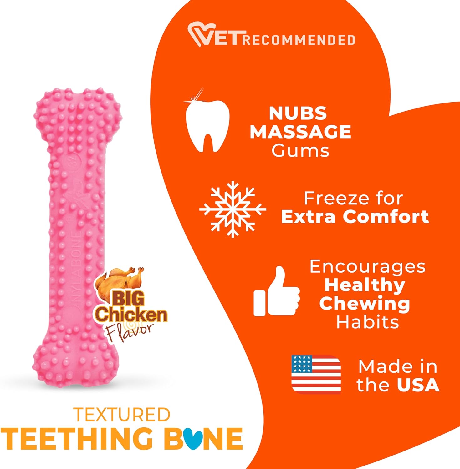 Nylabone Textured Teething Bone Puppy Chew Toy, Soothing Puppy Teething Bone, Enrichment Toy for Puppies, Pink, Chicken Flavor, X-Small Dogs - Up to 15 Ibs, 1 Count - Happypetzone.online - Image 4