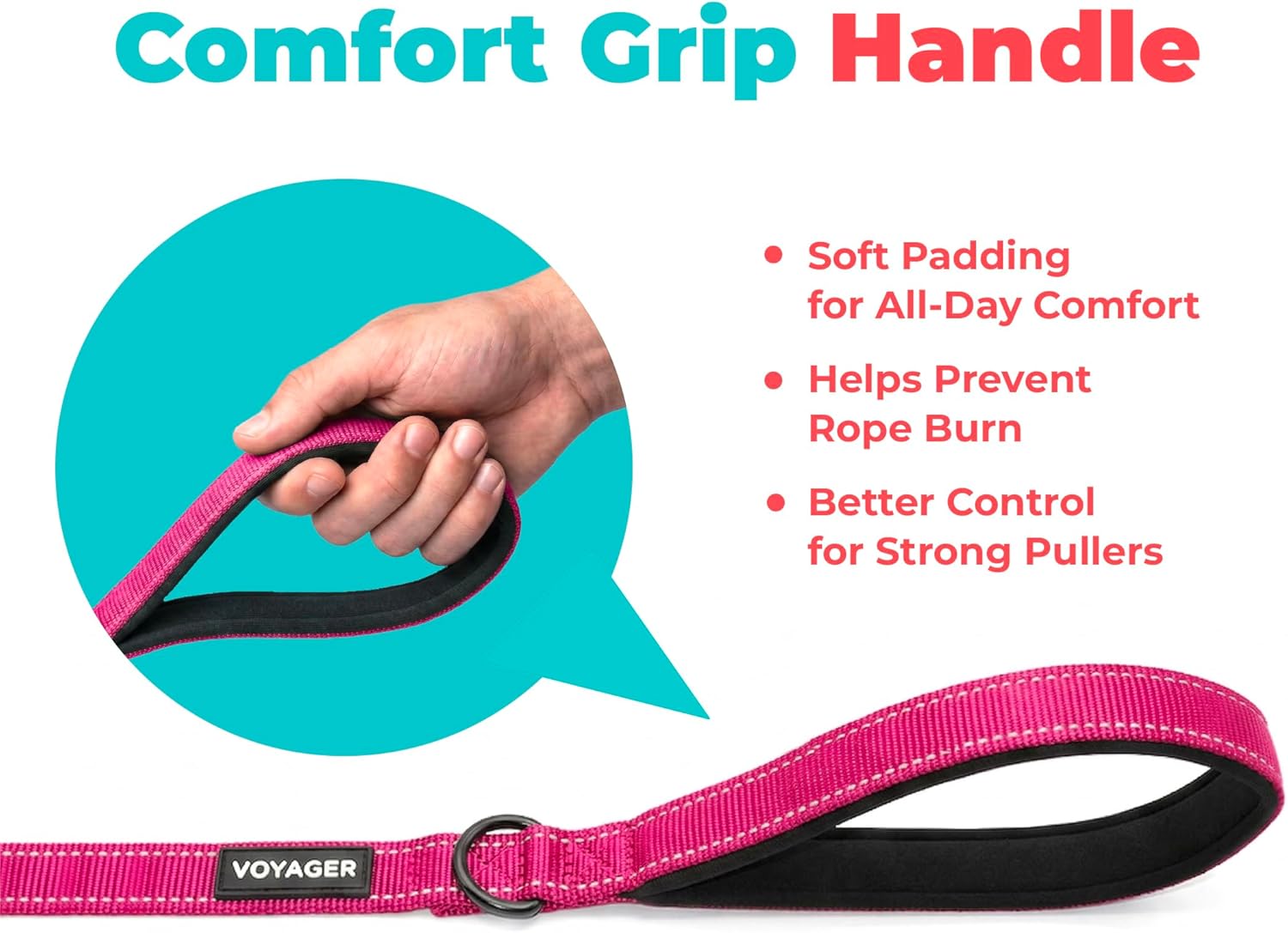 Best Pet Supplies Voyager Reflective Dog Leash or Collar with Neoprene Handle, for Small, Medium, and Large Breed Puppies, Cute and Heavy Duty for Walking, Running and Training - Fuchsia (Leash), S - Happypetzone.online - Image 5