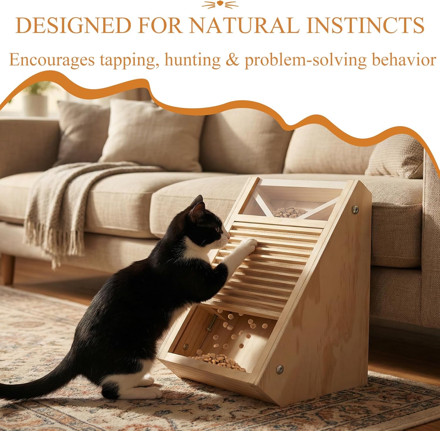 Interactive Cat Treat Toy – Wooden Food Dispensing Cat Toy for Indoor Cats, Paw-Activated Reward Feeder, Cat Enrichment & Puzzle Toy for Mental Stimulation (Pine) - Happypetzone.online - Image 7