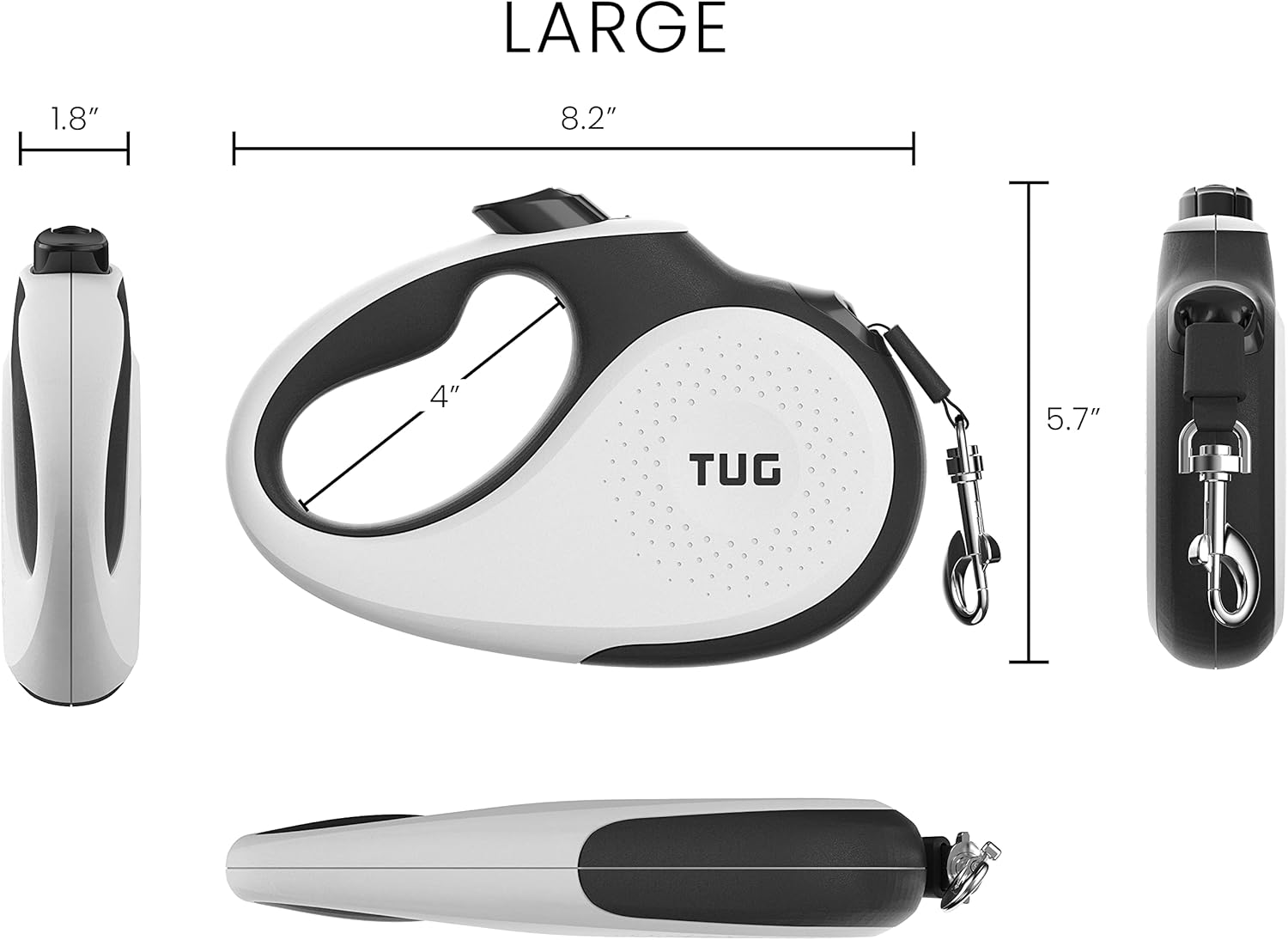 TUG 360° Tangle-Free Retractable Dog Leash | 16 ft Strong Nylon Tape | One-Handed Brake, Pause, Lock (Large, White) - Happypetzone.online - Image 3