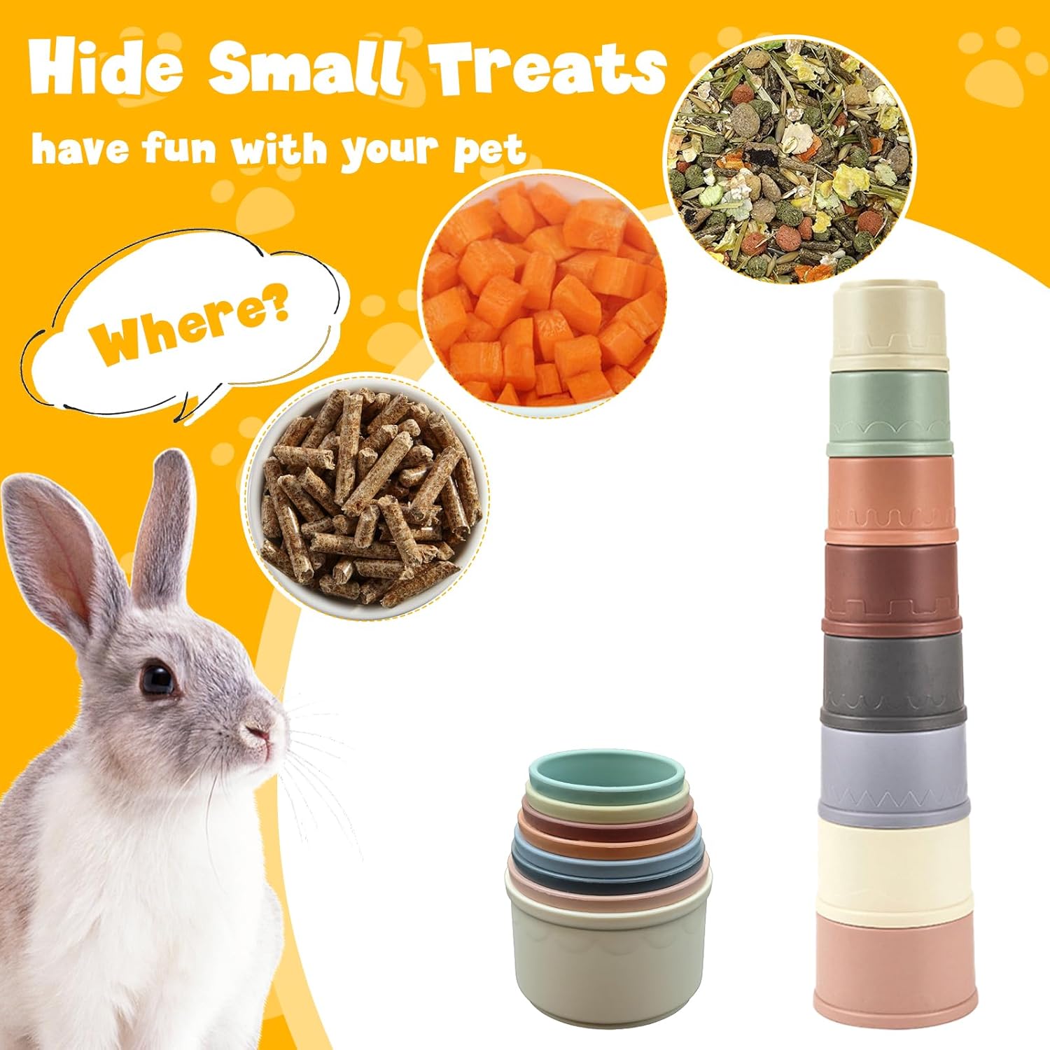 8 Pcs Stacking Cups for Small Animal Toys,Nesting Rabbit Toys of Different Sizes,Safe Plastic Colorful Nesting Toys for Bunny Guinea Pig Hiding Food and Playing - Happypetzone.online - Image 4