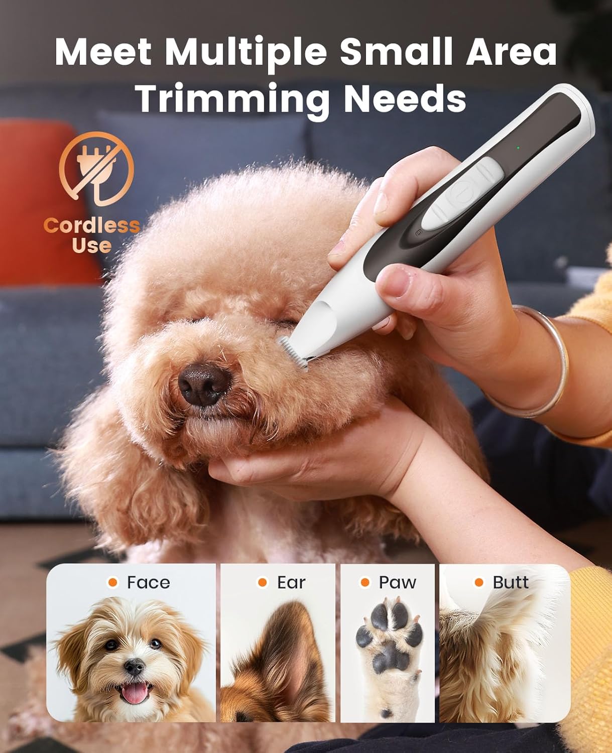 oneisall Low-Noise Dog Paw Trimmer with LED Light, Paw Trimmer for Dogs &Cats 0.8inch/20mm Wide Blade, 35dB Cordless Electric Pet Paw Grooming Clippers for Paws, Ears, Face, Rump - Happypetzone.online - Image 5