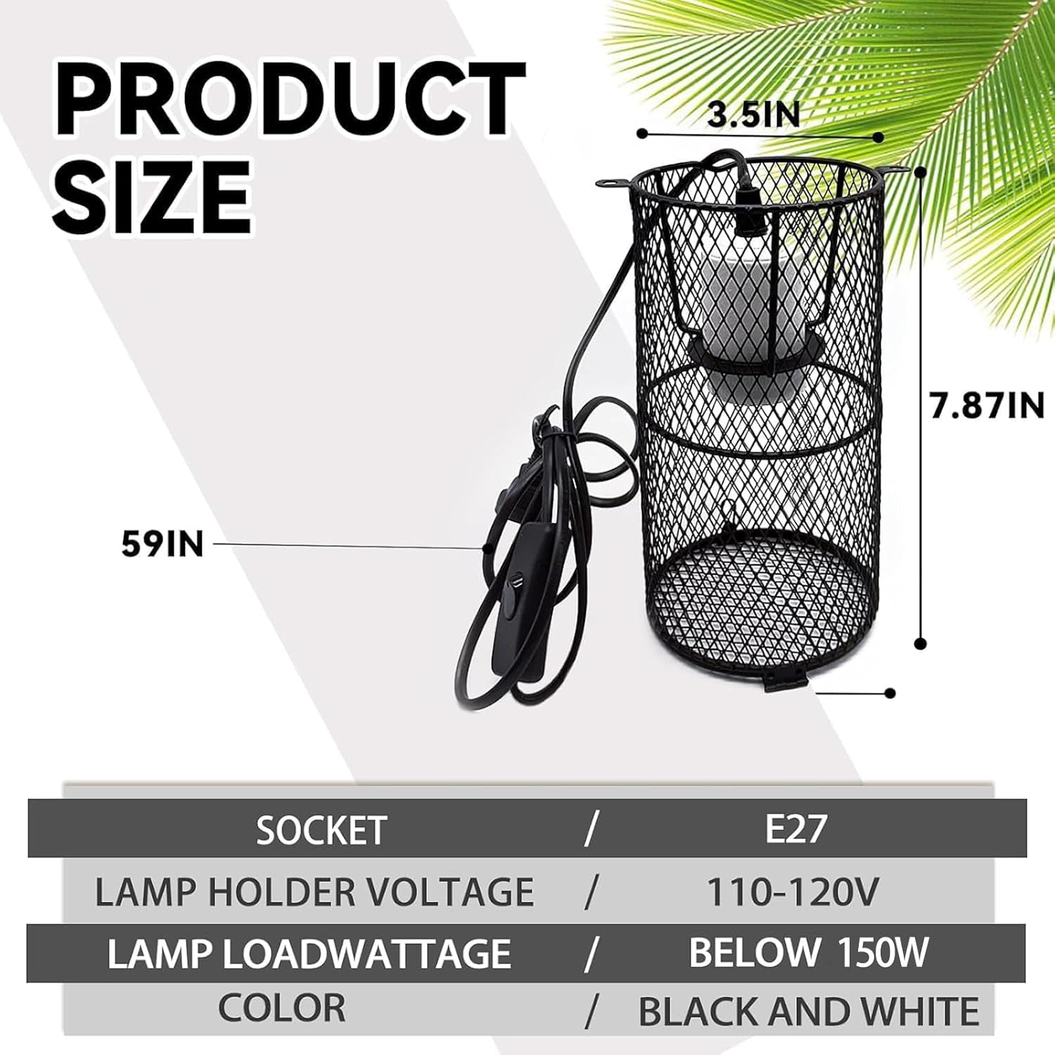 Reptile Heat Lamp Guard Ceramic Heat Emitter Basking Heater Lamp Reptile Accessories for Turtle Snakes Lizards Frogs Chicks with Power Switch & Anti-Biting Hanging Hook Design Round Without Bulb 150w - Happypetzone.online - Image 2