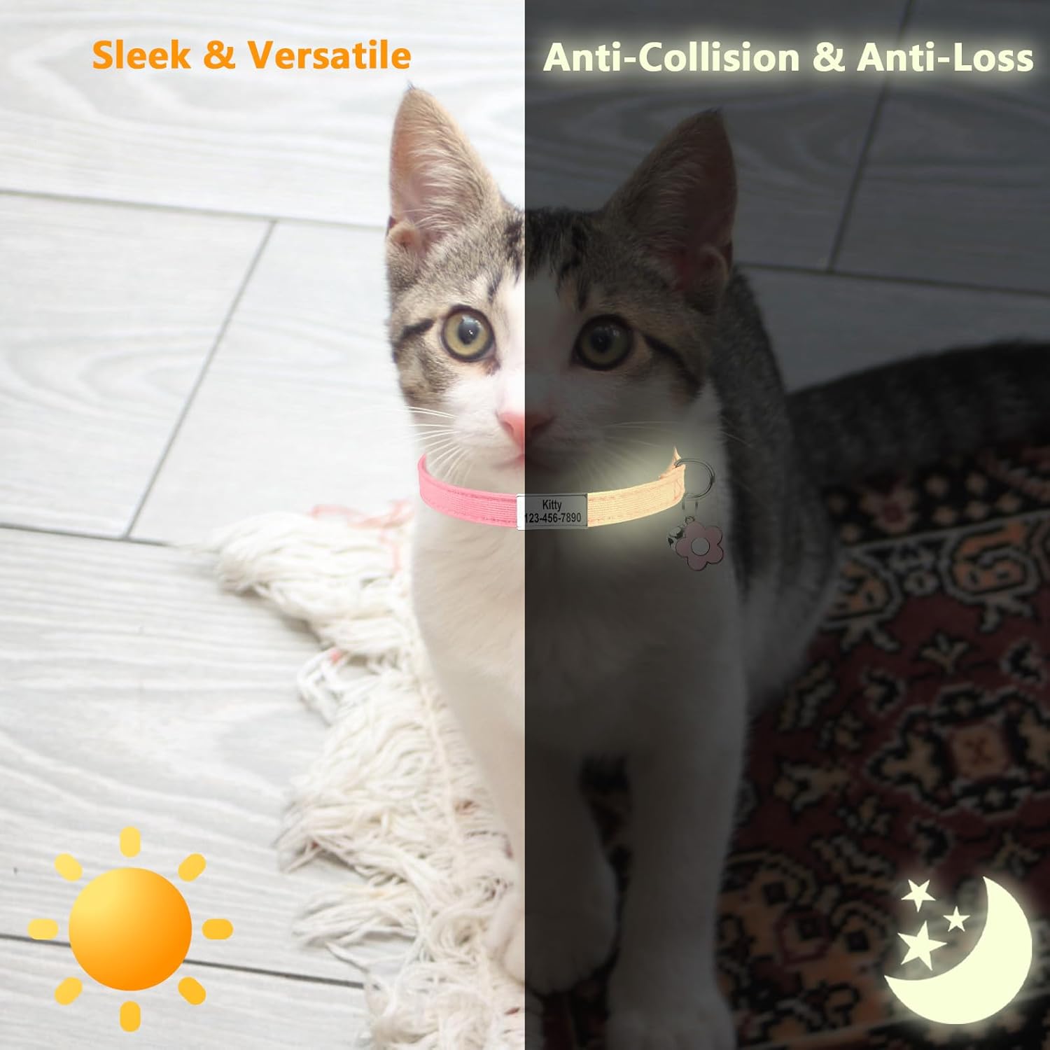 Custom Glow in the Dark Cat Collar with Breakaway Buckle Anti-Lost Nameplate Luminous Cat Collar - Adjustable Size (8-11 Inch) for Kittens Cats, Personalized Laser Engraving ID Tag & Removable Bell - Happypetzone.online - Image 7