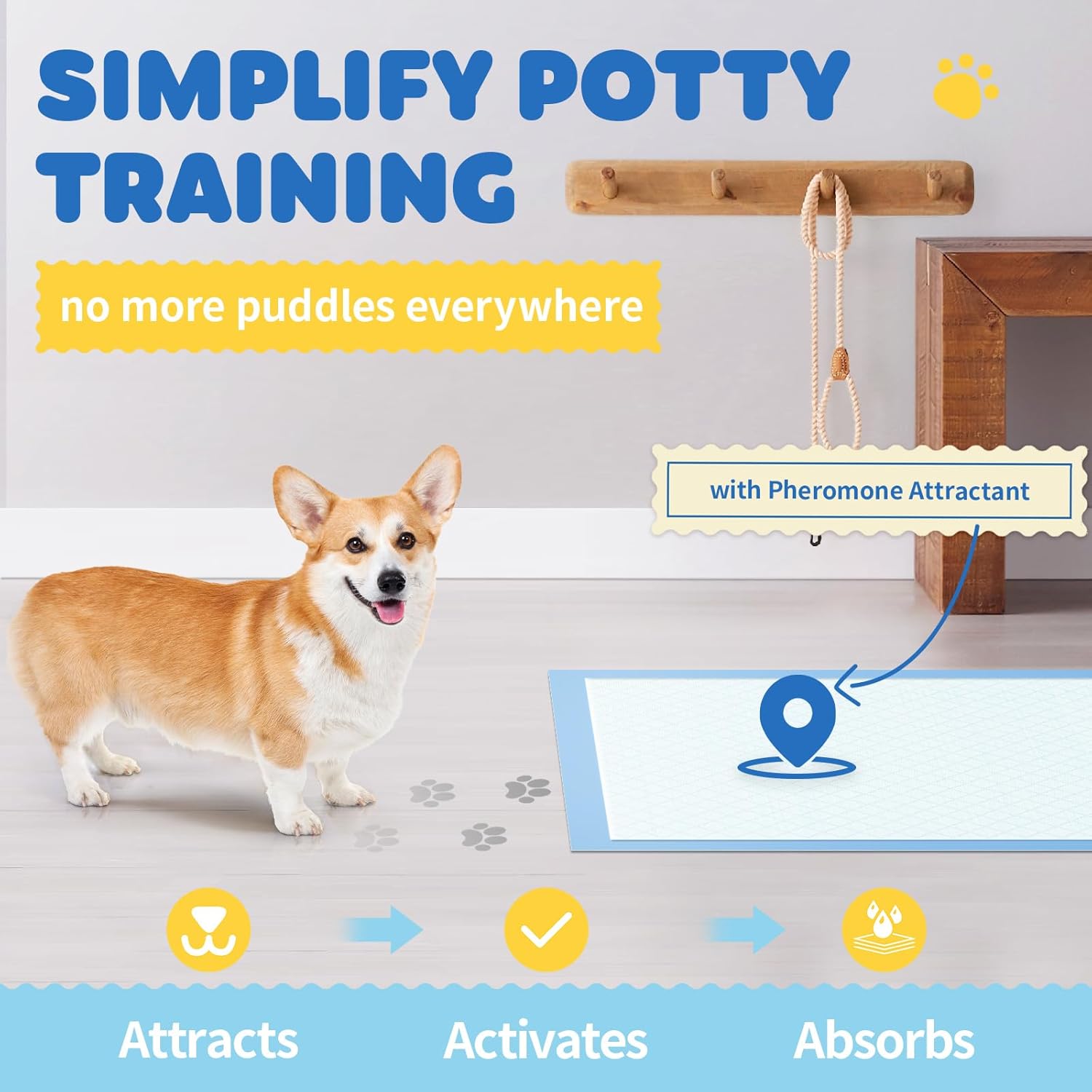 Powools 100-Pack X-Large Puppy Pads - 34'' x 28'' Pee Pads for Dogs Potty Training with Leak-Proof Quick-Dry Design, 6-Layer Wee Wee Pads for Dogs, Blue - Happypetzone.online - Image 2