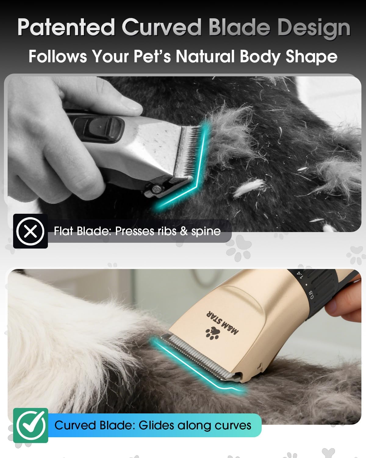 M&M STAR Dog Grooming Kit, Low Noise Dog Clippers, 2-Speed IPX7 Waterproof, Rechargeable Cordless Pet Hair Clippers Trimmer Shaver with LED Display for Small Large Dogs Cats, Gold - Happypetzone.online - Image 3
