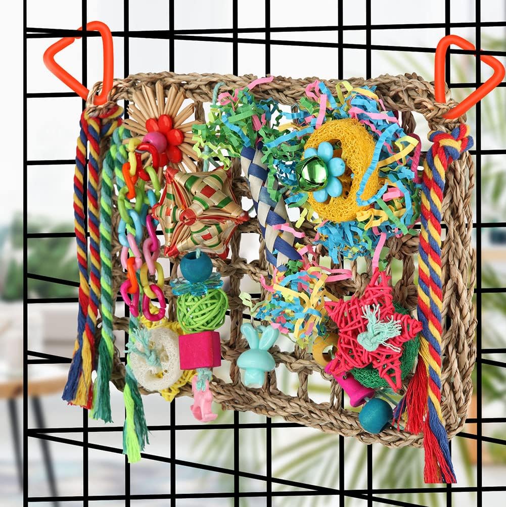 Foraging Toys for Parakeets Cockatiel Conures Lovebirds - Seagrass Wall with Various Bird Toys - Happypetzone.online - Image 5
