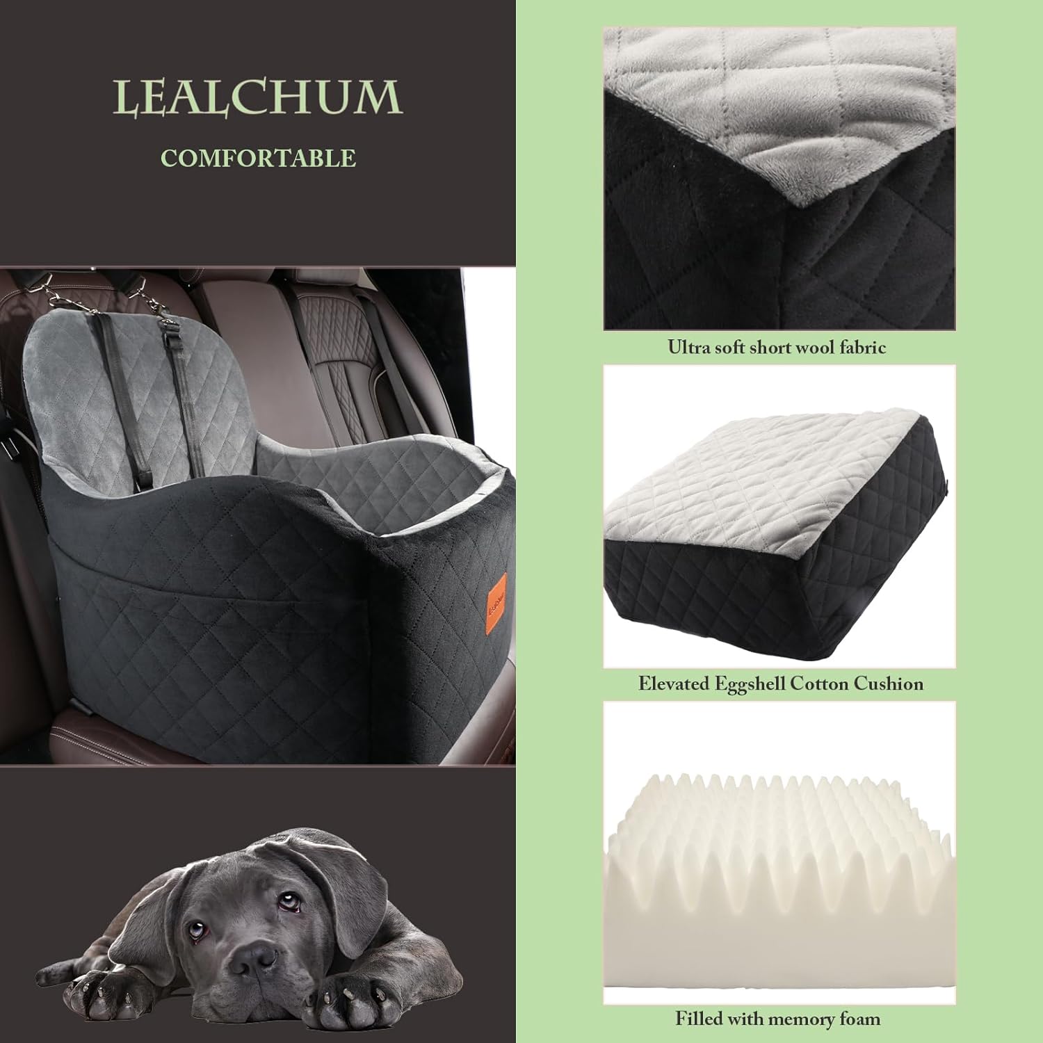 Lealchum Dog Booster Car Seat for S/M Dogs Up to 35lbs,Soft 6in Elevated Cushion,Fits in Front/Back Seat,Fully Detachable and Washable,2 Storage Pockets & 3 Straps,Easy to Install (Black/Brown,Medium) - Happypetzone.online - Image 4