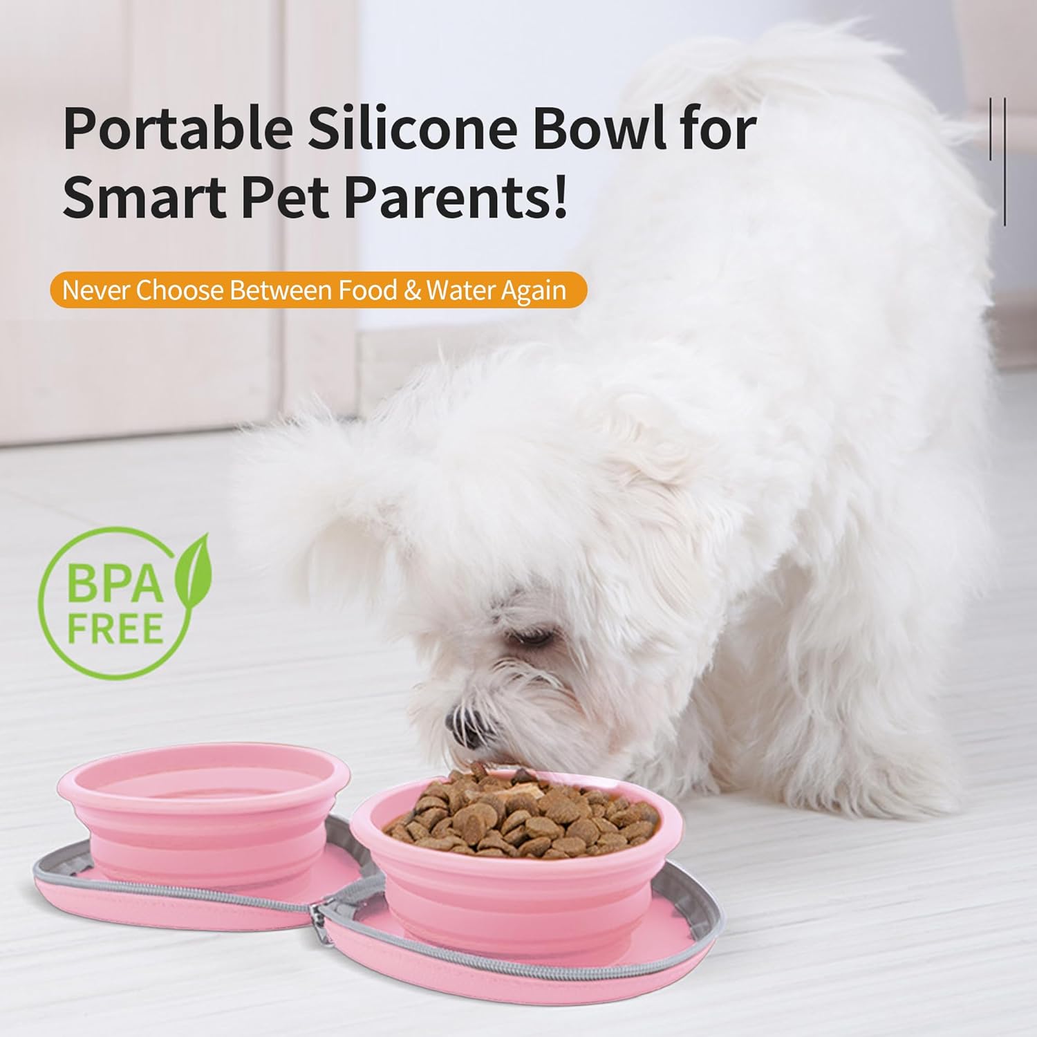 Collapsible Dog Bowls, 2-in-1 Pet Portable Travel Double Bowl Water Food Feeder Traveling Camping & Walking 25oz Pink - Happypetzone.online - Image 4