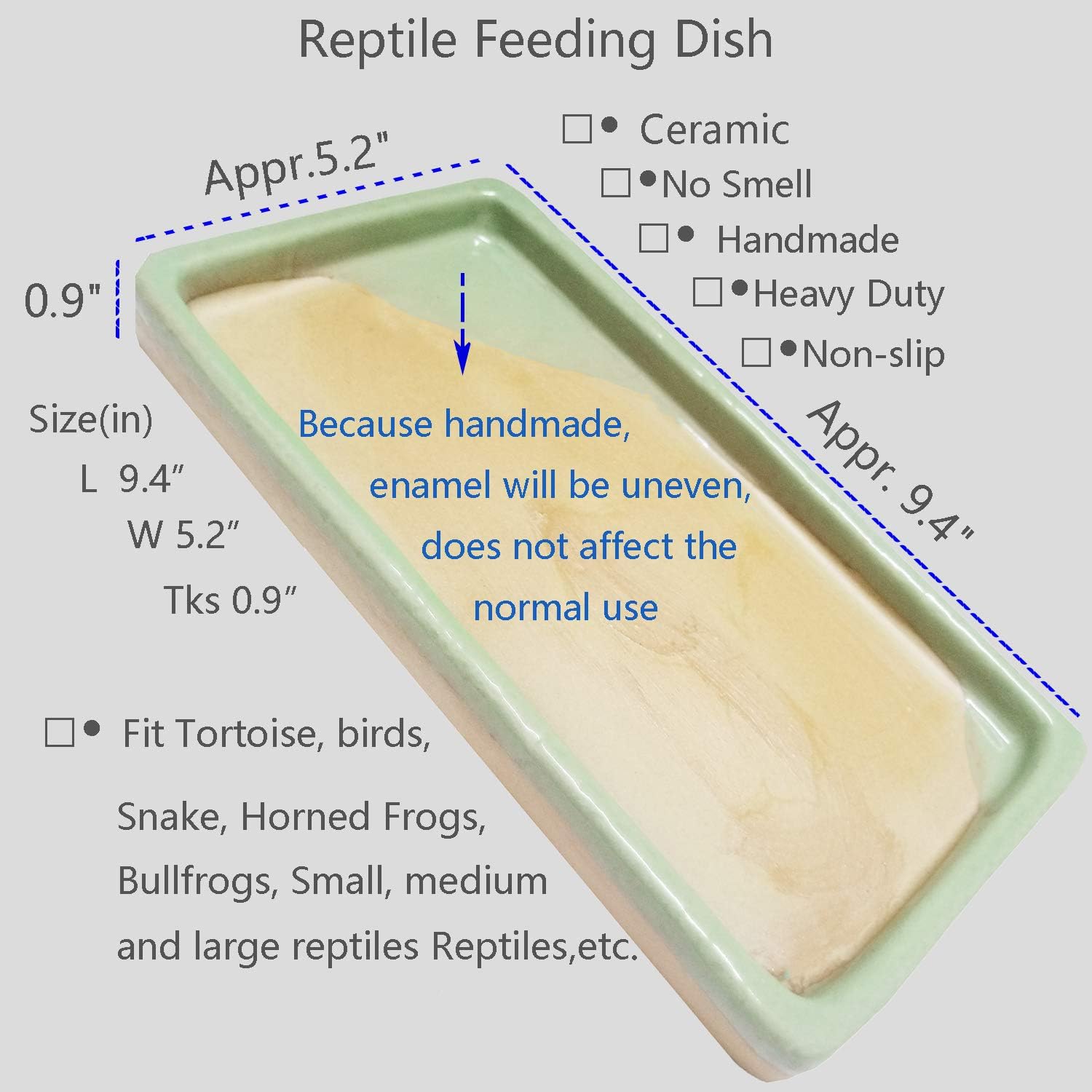 Reptile Feeding Dish Bowl Food and Water Bowl Tortoise Dish Reptile Tank Decor, Heavy Duty Ceramic Feeding Dish, Large Size - Happypetzone.online - Image 2