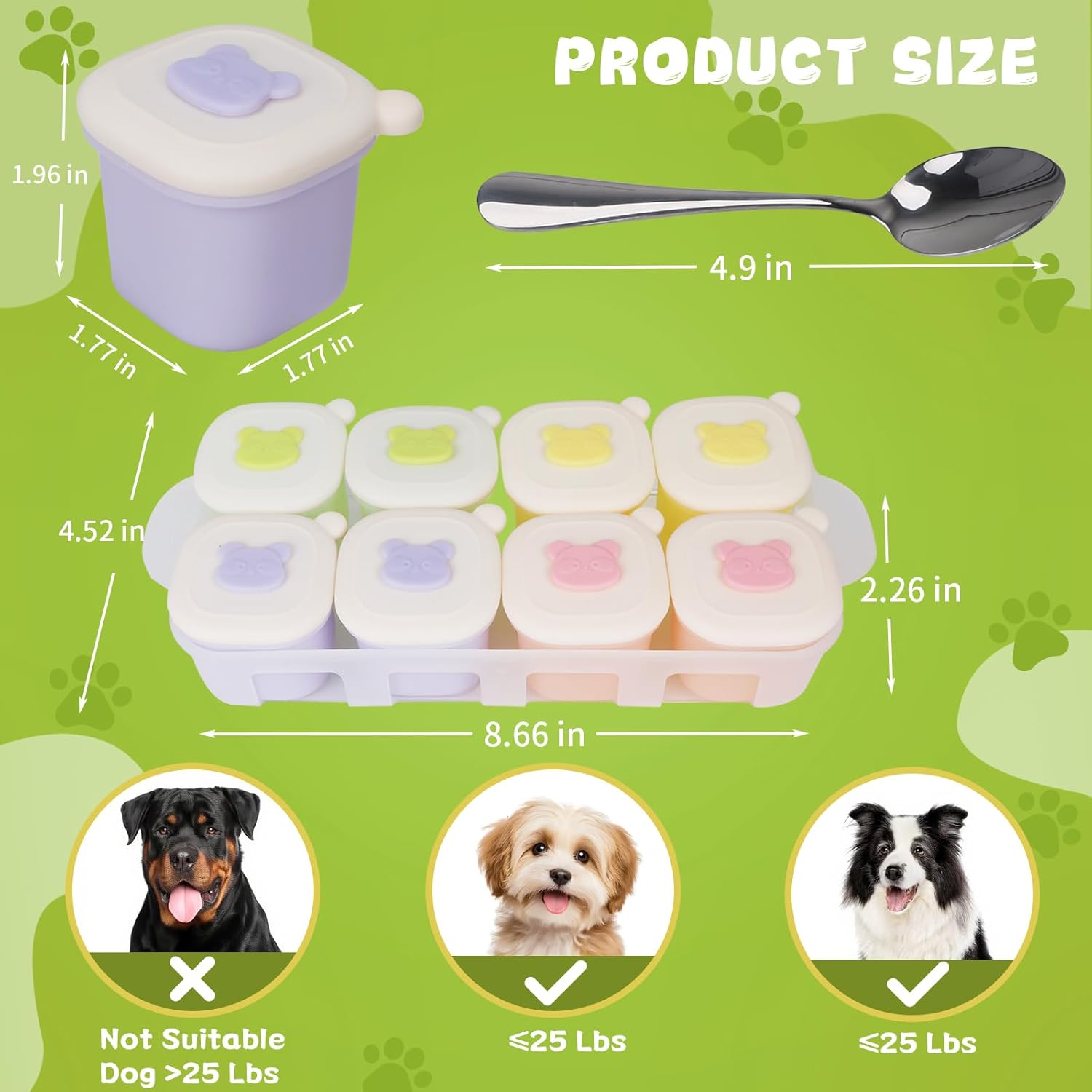 Pet Wet Food Container with Lids for Fridge,8-Pack Farmers Homemade Silicone Dog Food Container with Scoop,1.1oz Each, Keeps Wet Can Food Fresh, Odor-Resistant,Freezer, Microwave & Dishwasher Safe - Happypetzone.online - Image 2